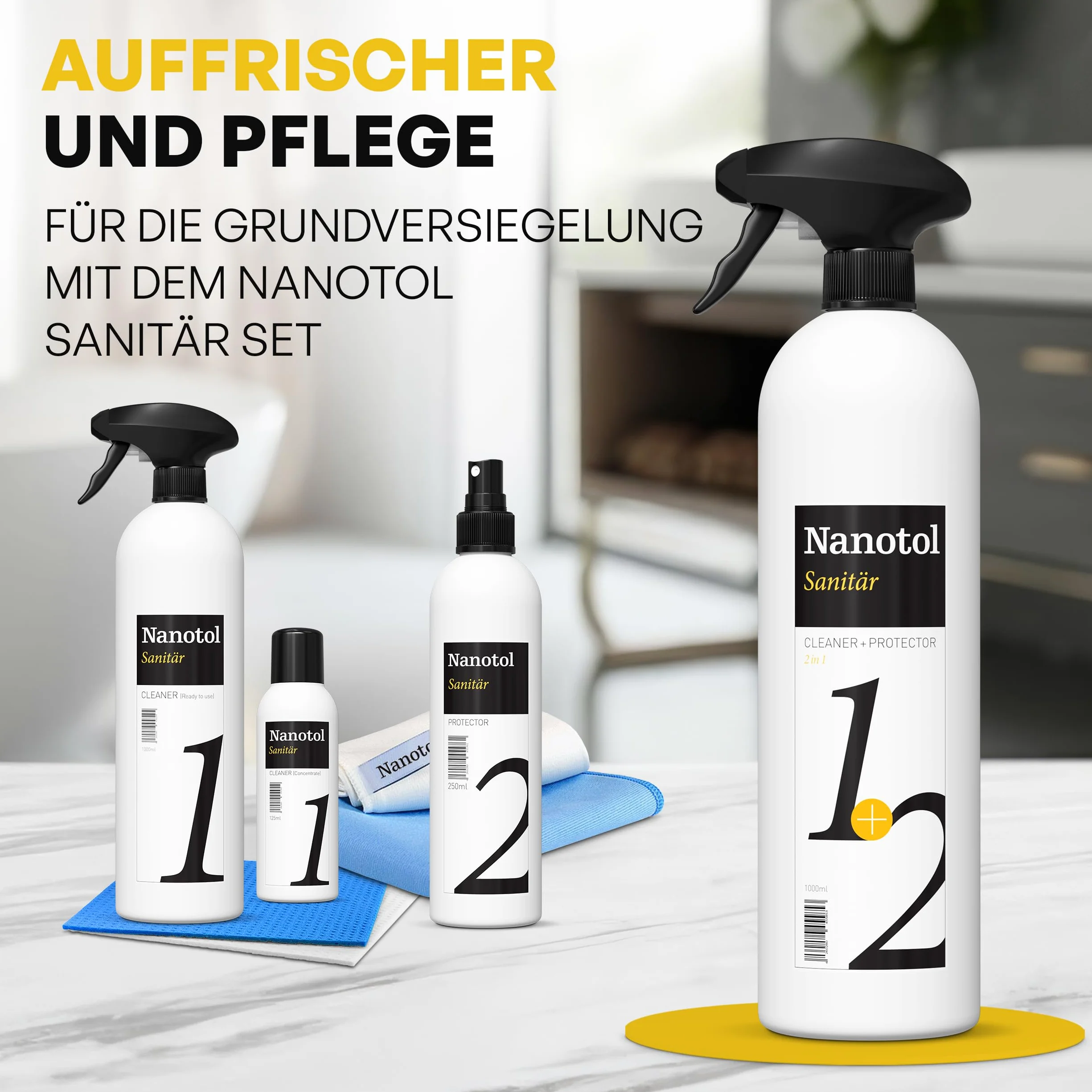 Nanotol Hybrydowy profesjonalny środek do czyszczenia łazienki 1+2, z efektem Easy to-clean | czyści, odkamieniaje i uszczelnia jednocześnie (1000 ml)