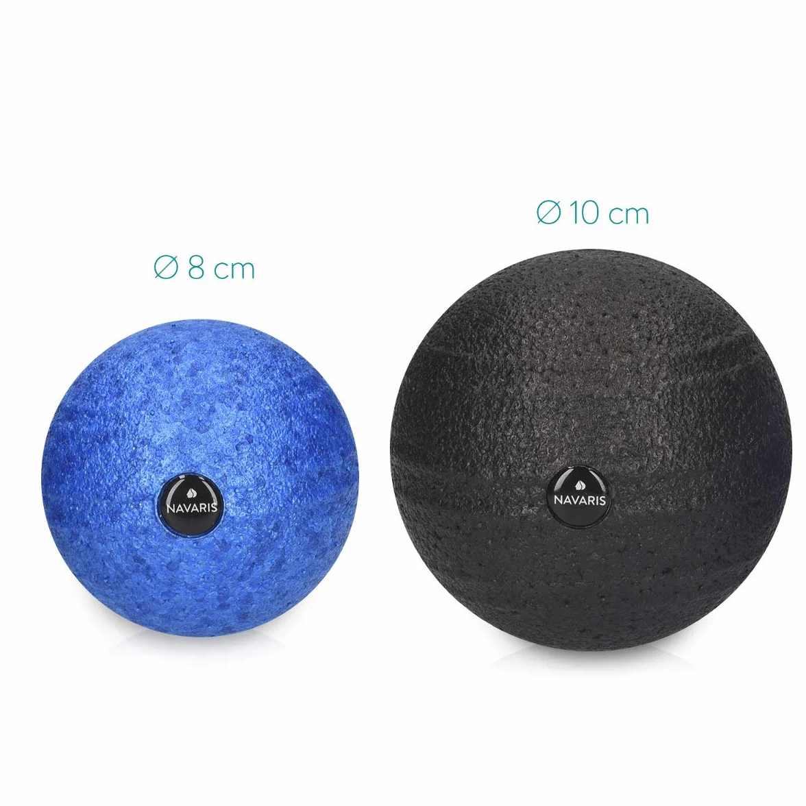 Navaris Piłka do masażu - Zestaw piłek do masażu powięzi z 1 piłką Ø 8 cm i 1 piłką Ø 10 cm - Akcesorium sportowe Fitness, joga, pilates, relaks mięśni