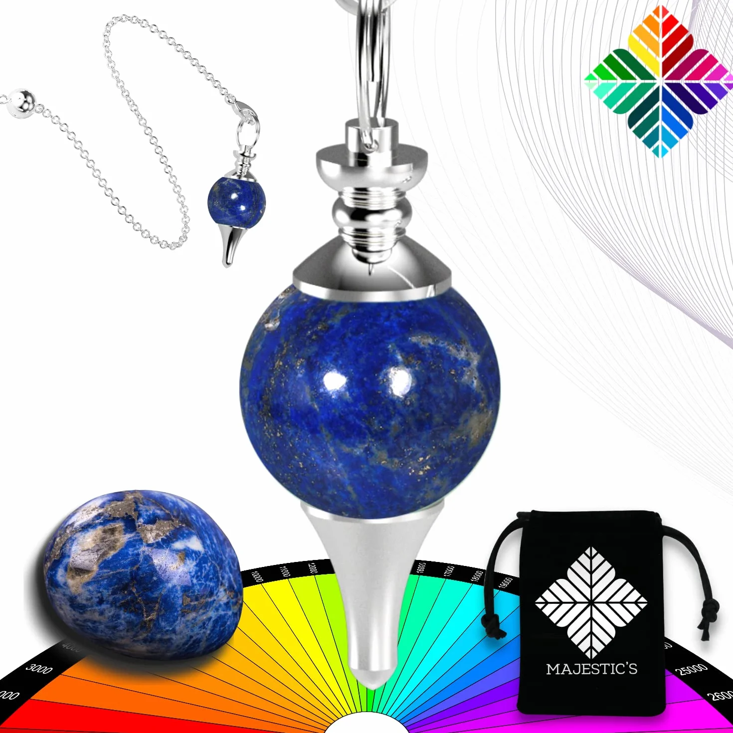 Wróżbiarskie wahadło z Radiestezji LAPIS LAZULI - Wieszak z kamienia Lapis Lazuli - 14 GR [Zadowolenie lub Wyściełane]