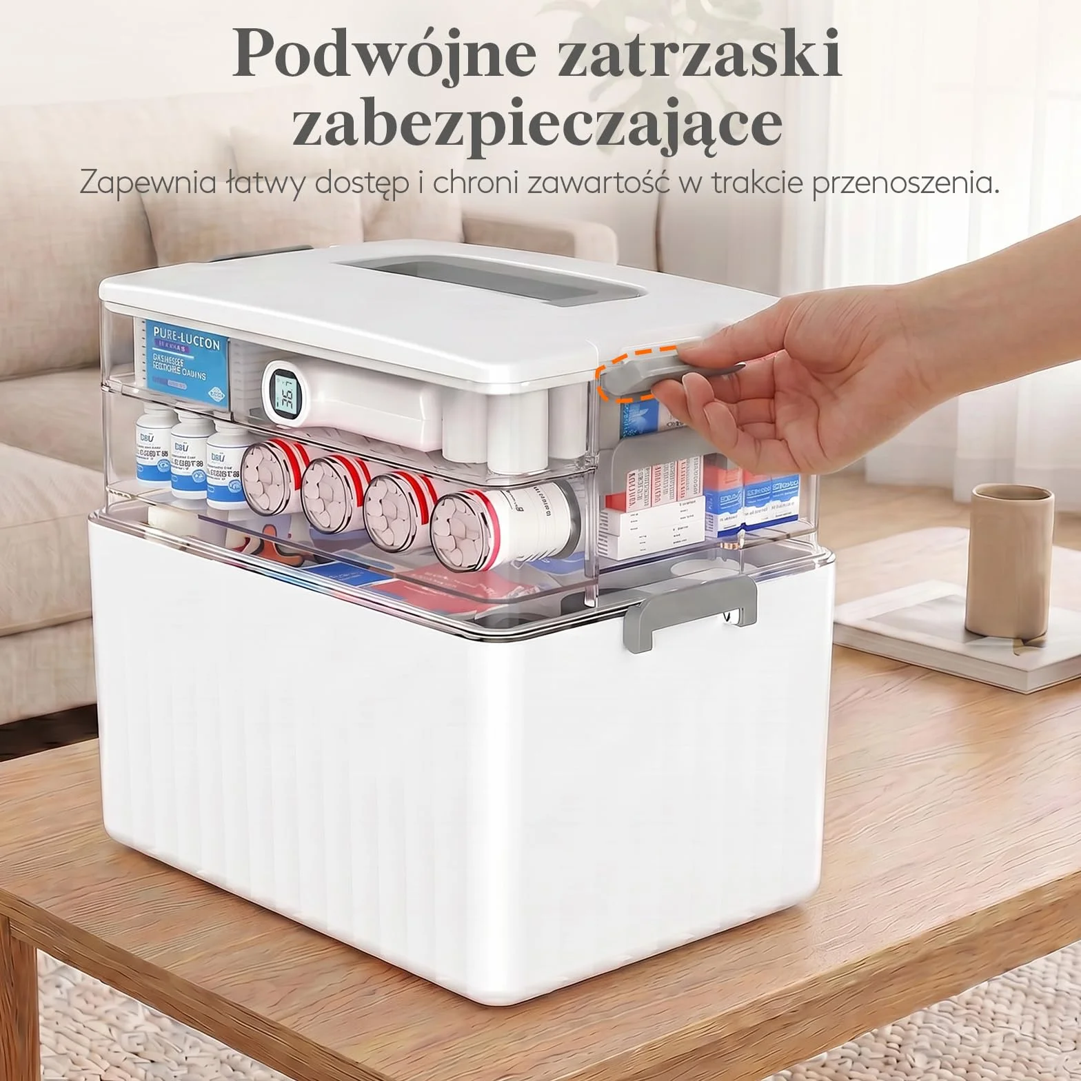 Lifewit Przenośna Apteczka, Pojemnik na Leki z Uchwytem na Butelki o Wysokości do 18 cm, Organizer na Leki do Domu, Biura, Szkoły, 3 Poziomy