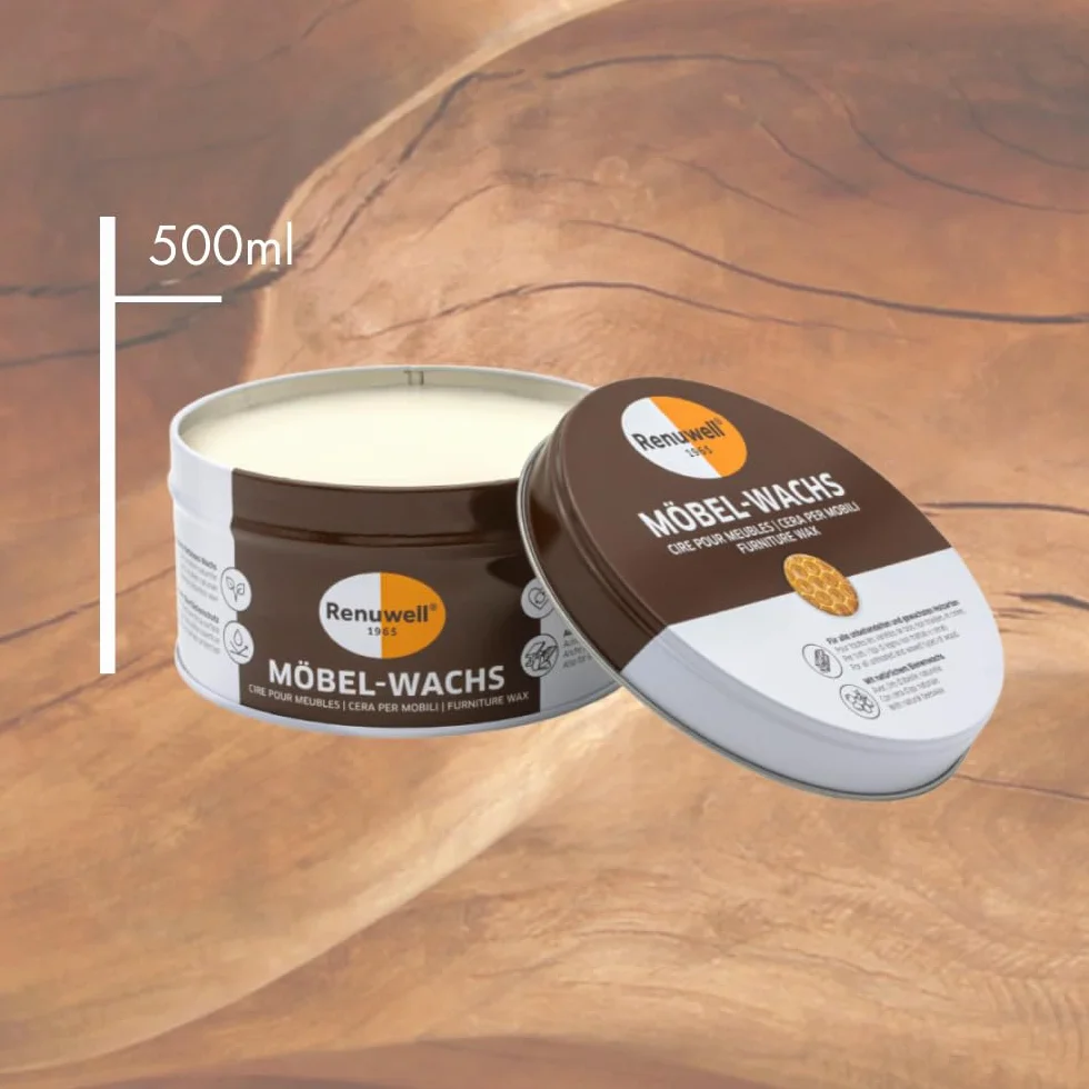 Renuwell Wosk do mebli Natura bezbarwny, 500 ml – wysokiej jakości pielęgnacja mebli z naturalnym woskiem pszczelim, antyczny wosk chroni wszystkie rodzaje drewna przed wilgocią i brudem