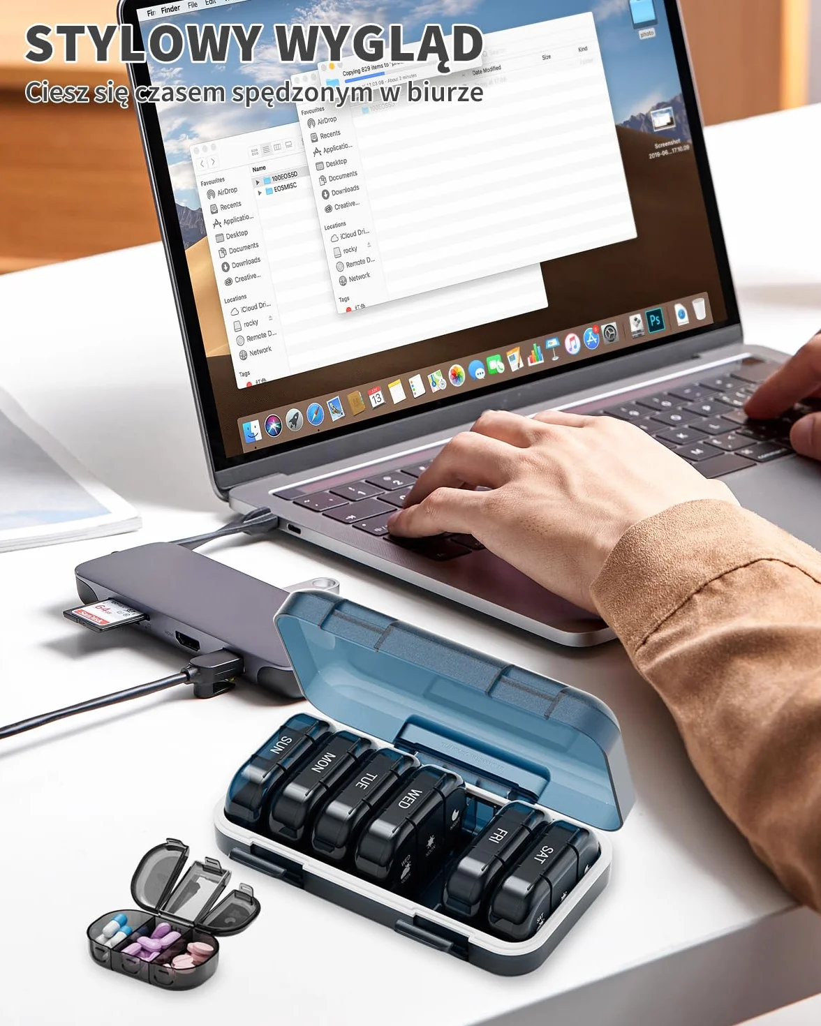 ONTERATE Tygodniowy Organizer na Tabletki 3 Razy Dziennie, Przenośne Pudełko na Leki na 7 Dni, Wodoodporne Etui na Tabletki, 21 Przegródek, Podróżny Pudełko na Leki z Witaminami (Niebieski)