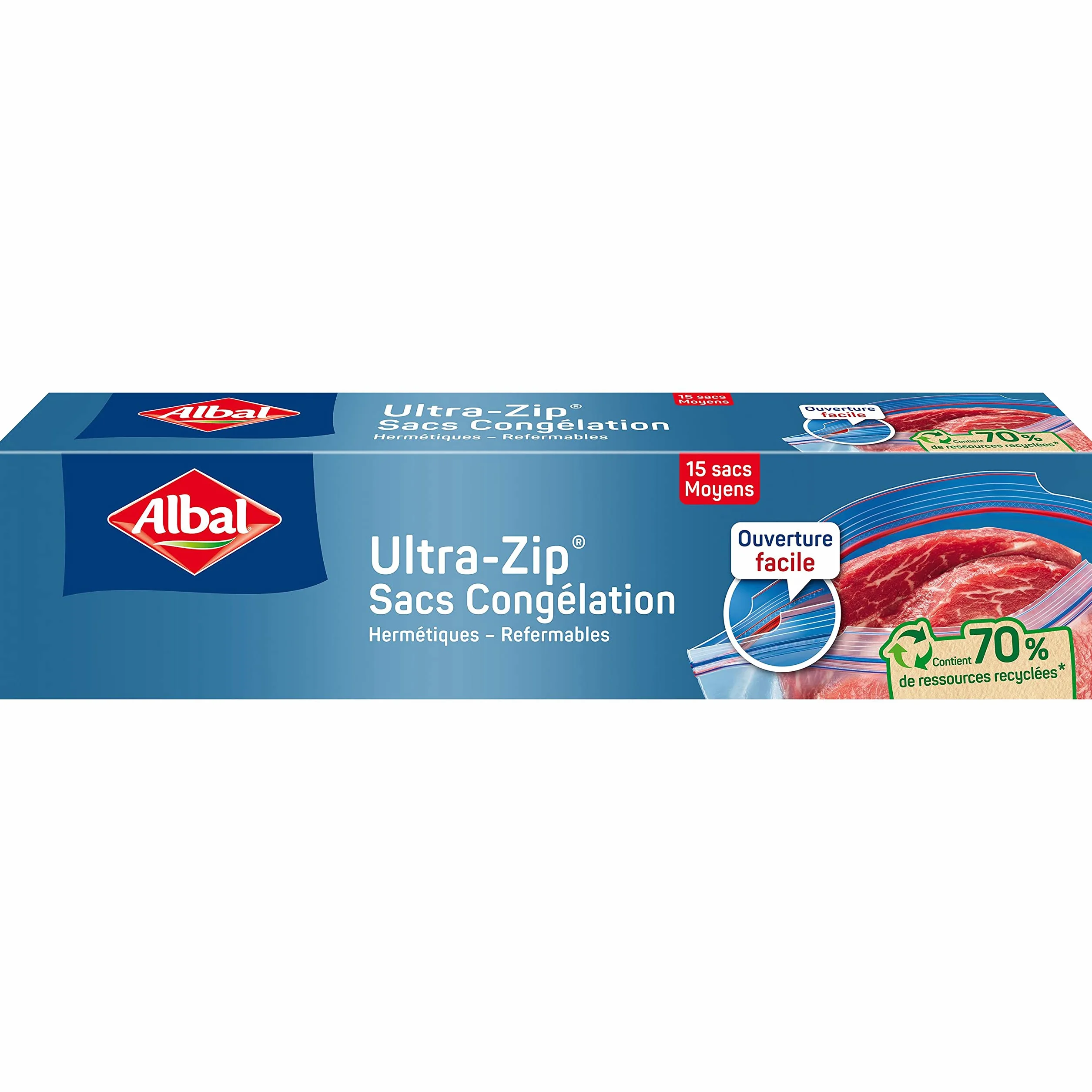 Albal - 15 toreb zamrażarkowych Ultra Zip - Średni model 3L - Zamek błyskawiczny - Wytrzymały - 70% surowców pochodzących z recyklingu