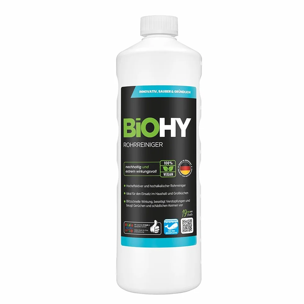 BiOHY Czyścik do rur (butelka 1l) | BARDZO MOCNY | Płynny, silnie skoncentrowany środek do czyszczenia odpływów | Bezwonny | Do wszystkich zatorów (Rohrreiniger)
