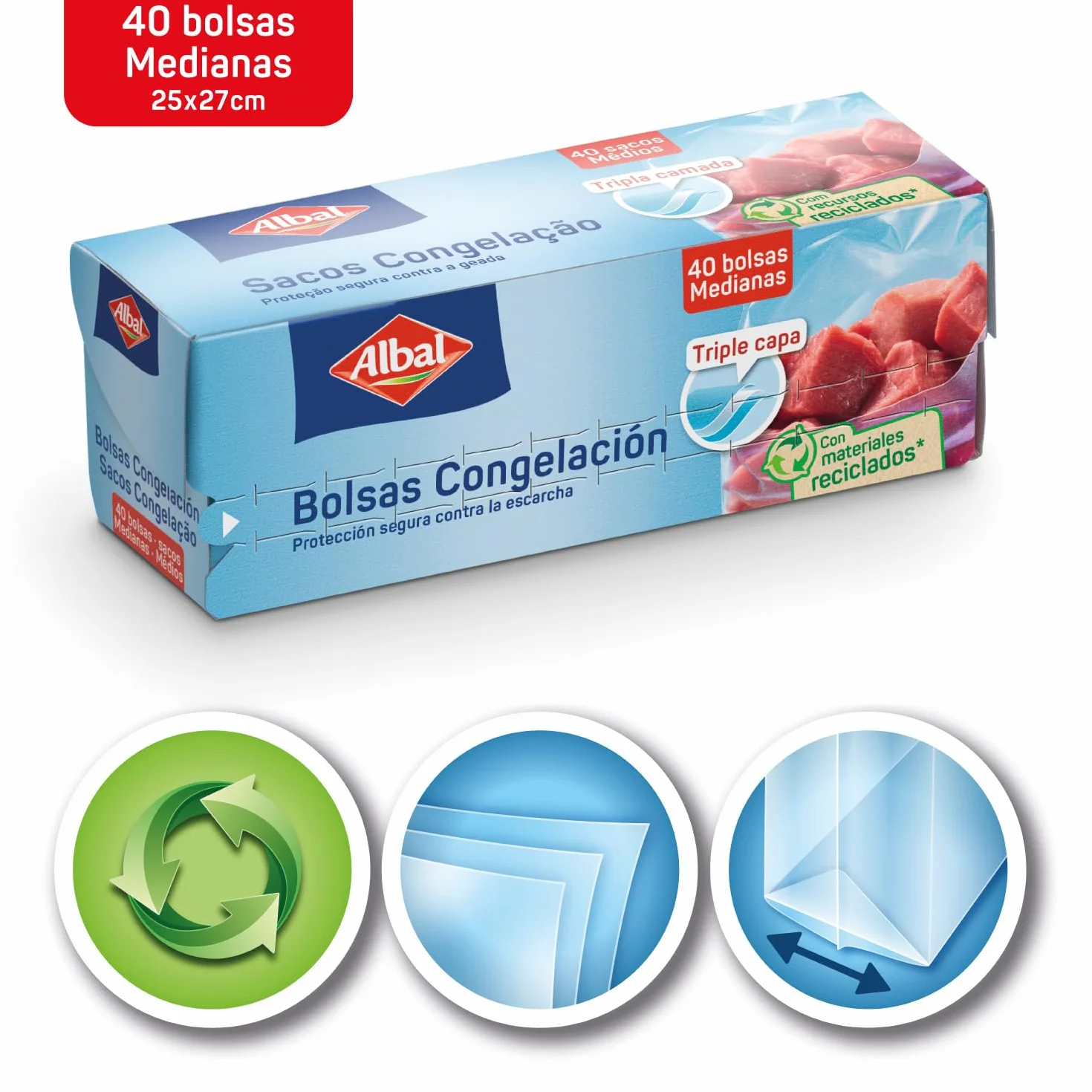 Albal 6744724 Worki do Zamrażania, Przezroczysty, 3 L, 40 szt.