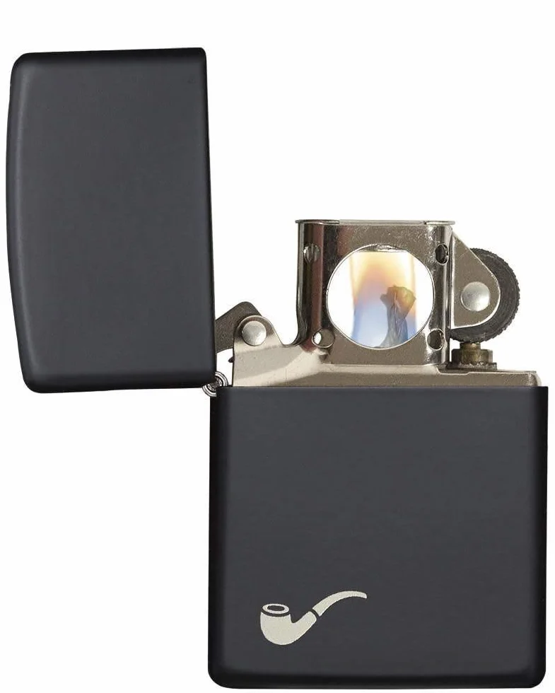 Zippo Zapalniczka Sztormowa Motyw Fajki Czerń Matowa Wielokrotnego Użytku Płomień Odporny na Wiatr Made in USA