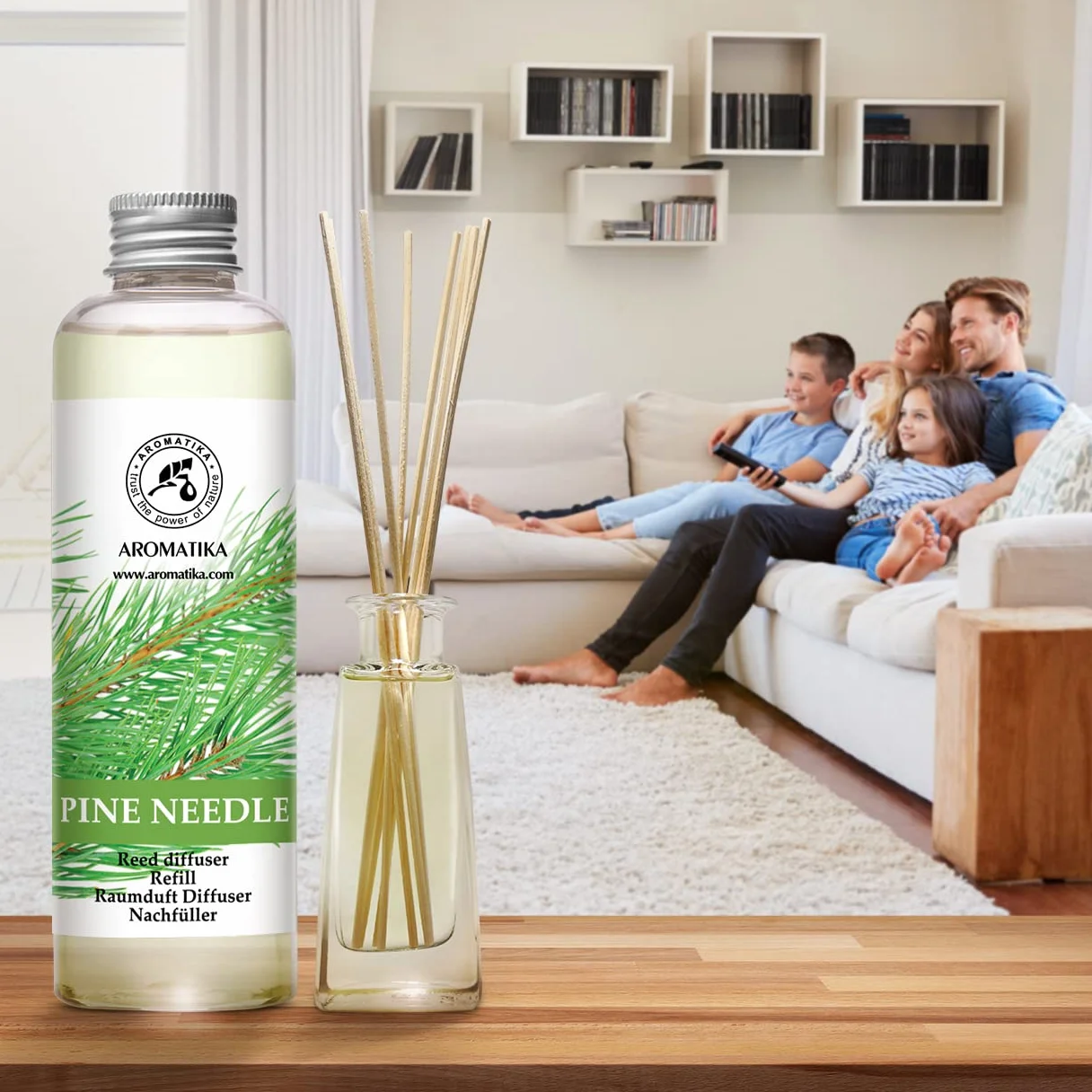 AROMATIKA Wkład do Dyfuzora Trzcinowego Sosna 200 ml Świeży i Długotrwały Zapach Dyfuzor Zapachowy z Patyczkami Olejek z Igieł Sosny Aromaterapia Dom Biuro Odświeżacz Powietrza