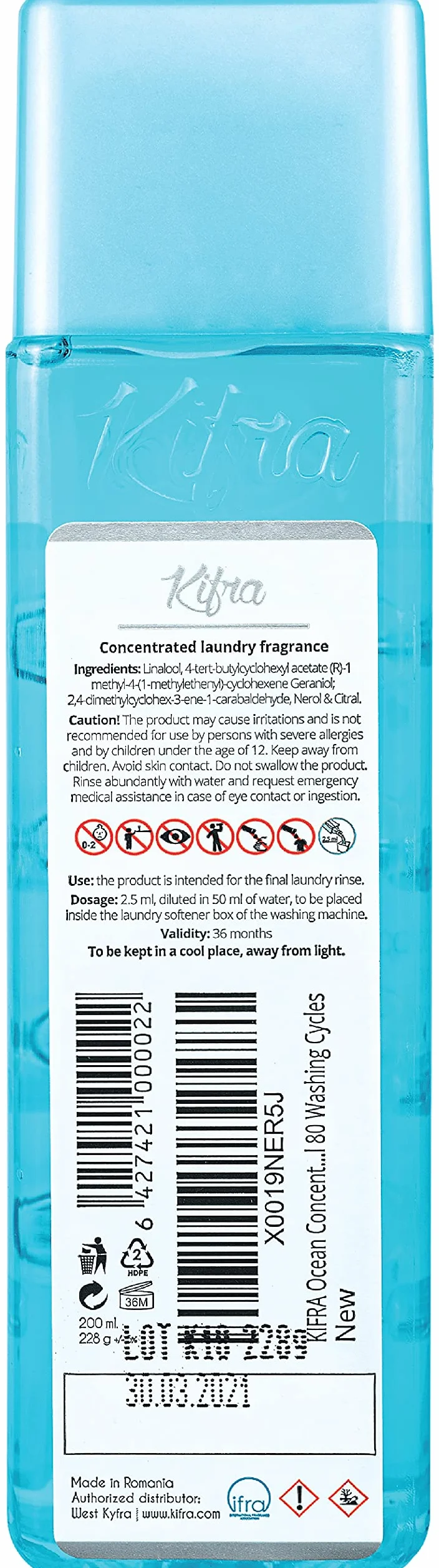 KIFRA Ocean skoncentrowane perfumy do prania 200 ml 80 cykli długotrwały zapach