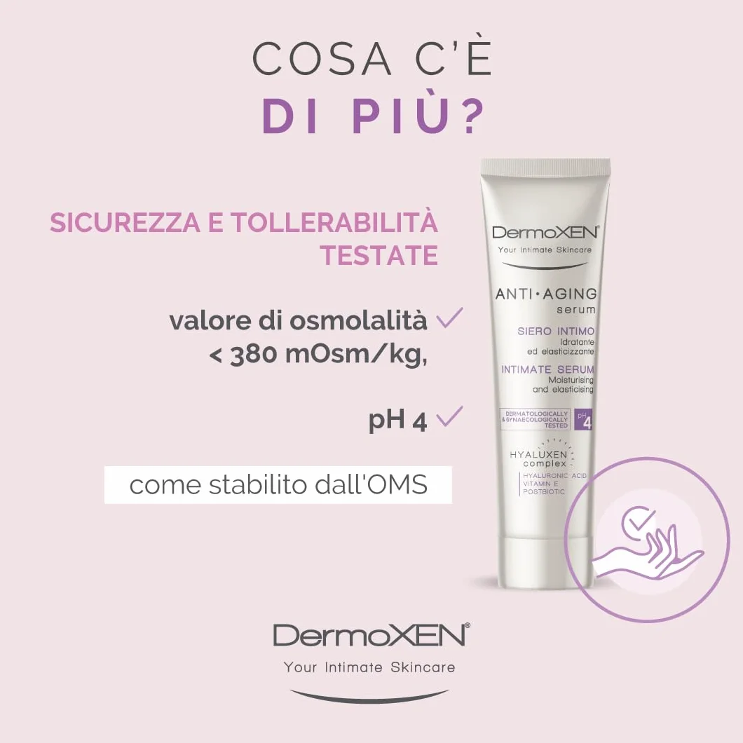 DERMOXEN ANTI-AGING Serum intymne dla kobiet 30 ml | Nawilżające i łagodzące serum do skóry wrażliwej i suchej l | Z kwasem hialuronowym, witaminą E, pH 4, bez konserwantów