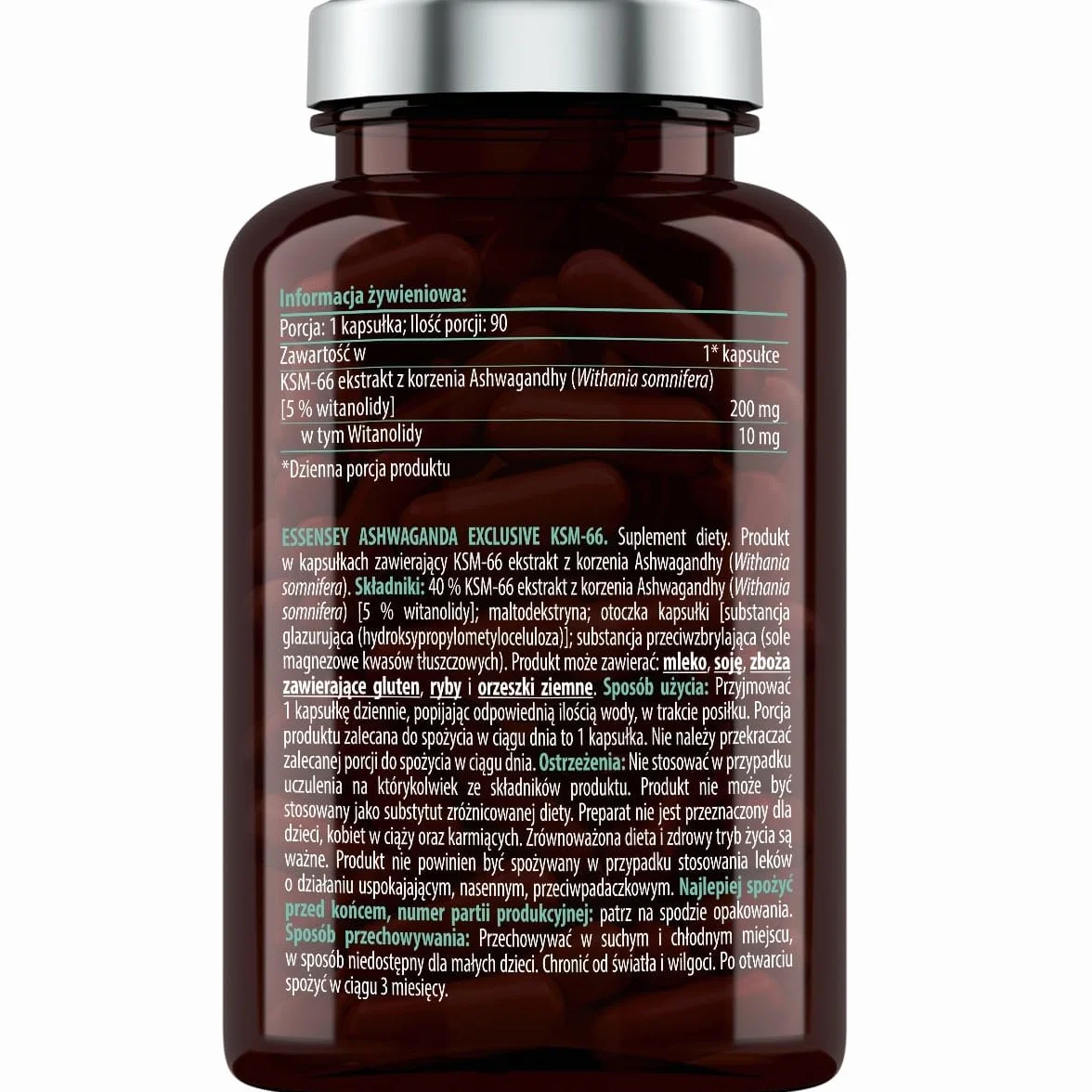 ESSENSEY - ASHWAGANDHA 200mg I 90 kapsułek I Ashwaghanda KSM-66 I 10 mg Vitanolide I Wegetariańskie i bez dodatków I Kapsułka celulozowa