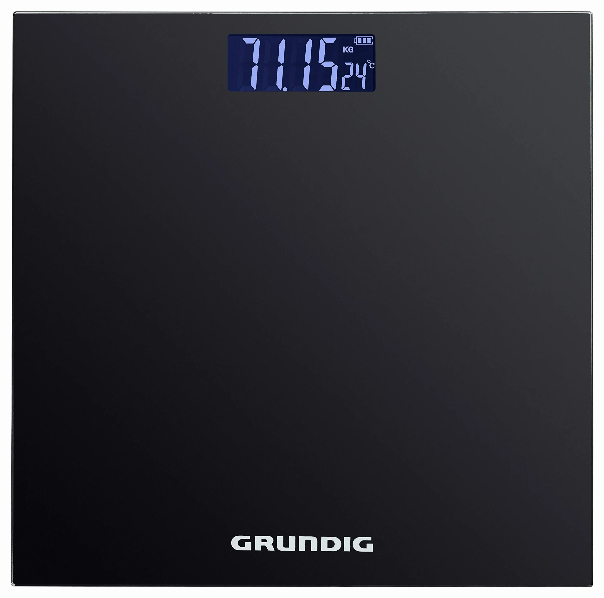 Grundig Cyfrowa waga osobowa 180 kg – waga ciała z podziałką 50 g – waga dla osób z 2 jednostkami miary – duży wyświetlacz z wyświetlaczem temperatury pomieszczenia – czarna