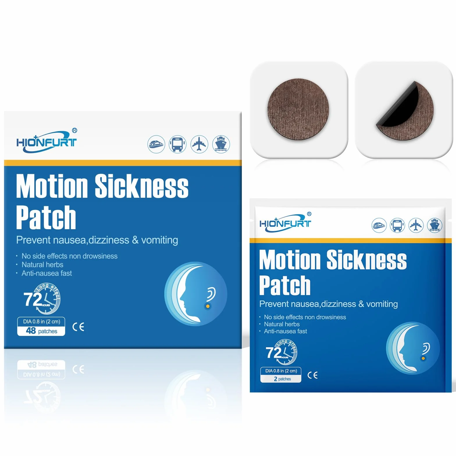 Hionfurt 48 Counts Motion Sickness Patches for Relief Cruise Airsamolot, Naturalne, Bez Silnego Zapachu Plaster na Chorobę Morską za Ucho, Szybkie Działanie
