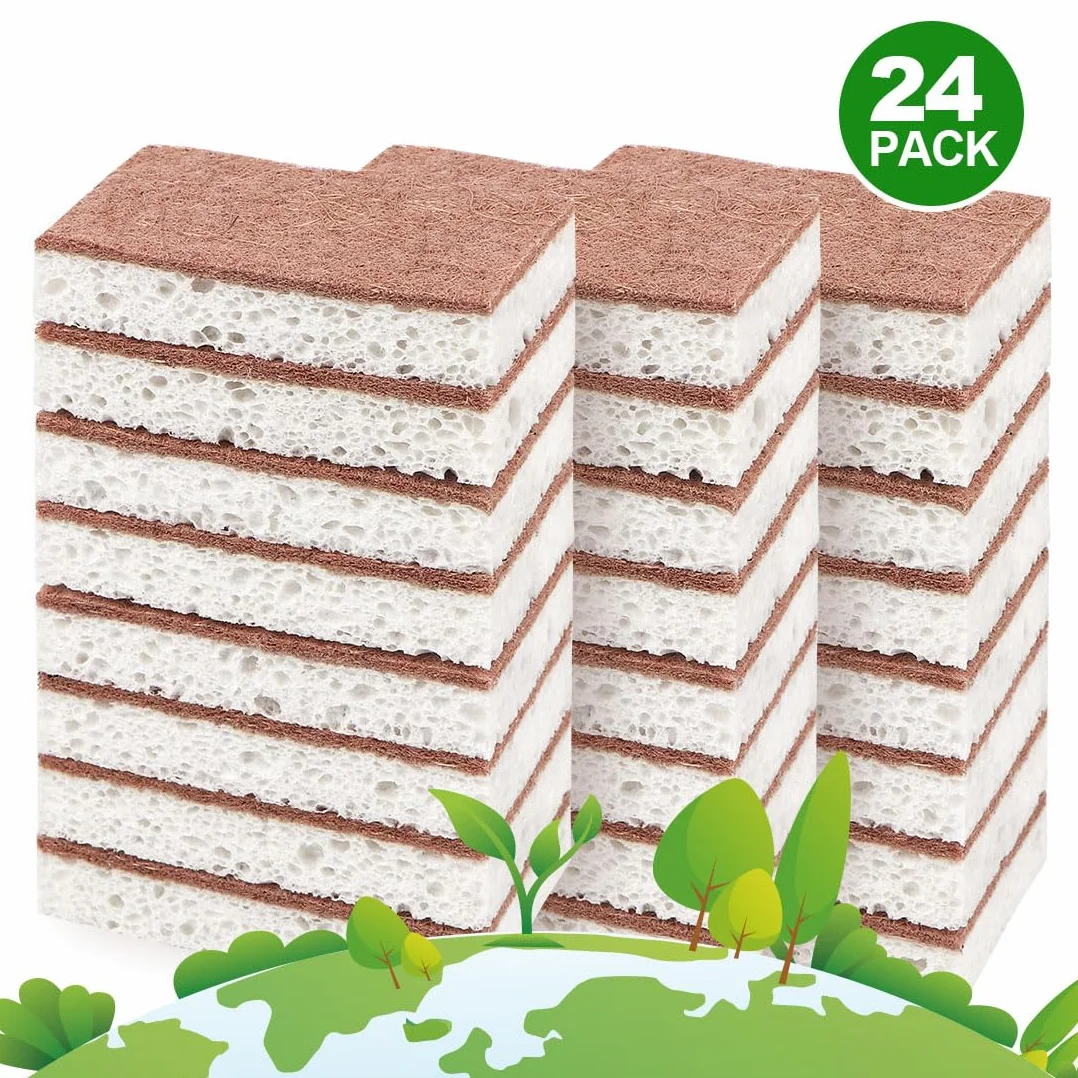 HOMEXCEL Gąbki do szorowania kuchenne 24 sztuki, niezarysowujące gąbki celulozowe