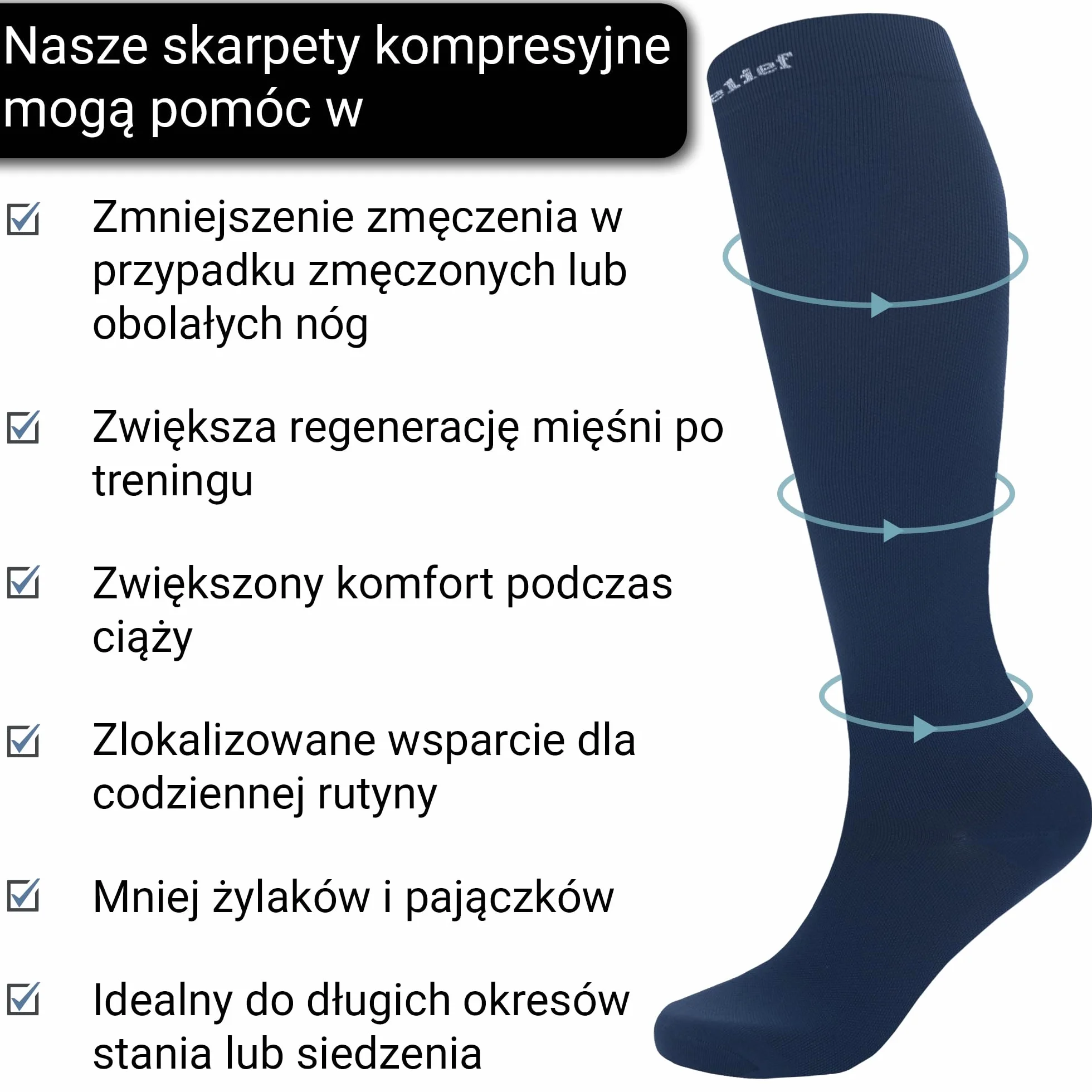 360 Relief Skarpety kompresyjne dla kobiet i mężczyźni - Pończochy uciskowe do uprawiania sportu, biegania, latania, podróży, joggingu, jazdy na rowerze - Skarpety podtrzymujące z Siatka na pranie