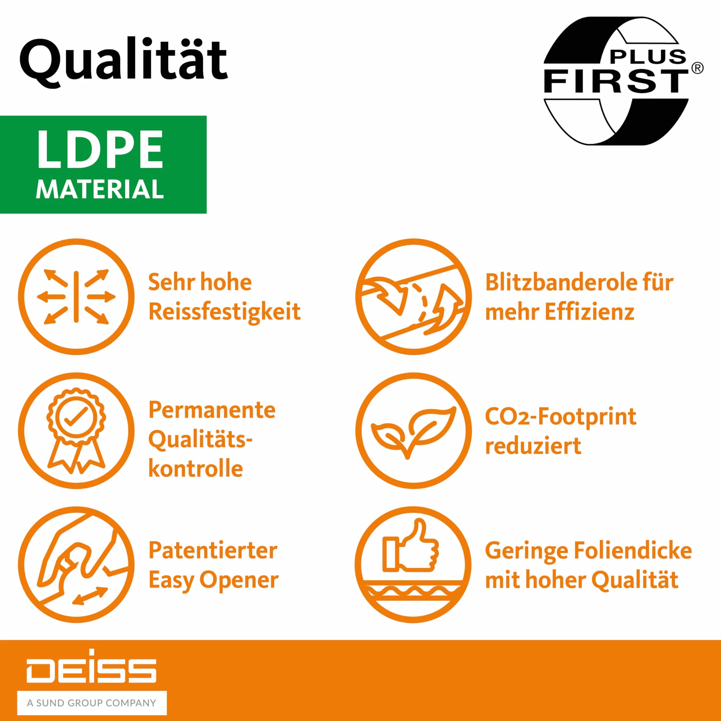 Worki na śmieci DEISS FIRST PLUS białe 60 l, 50 sztuk