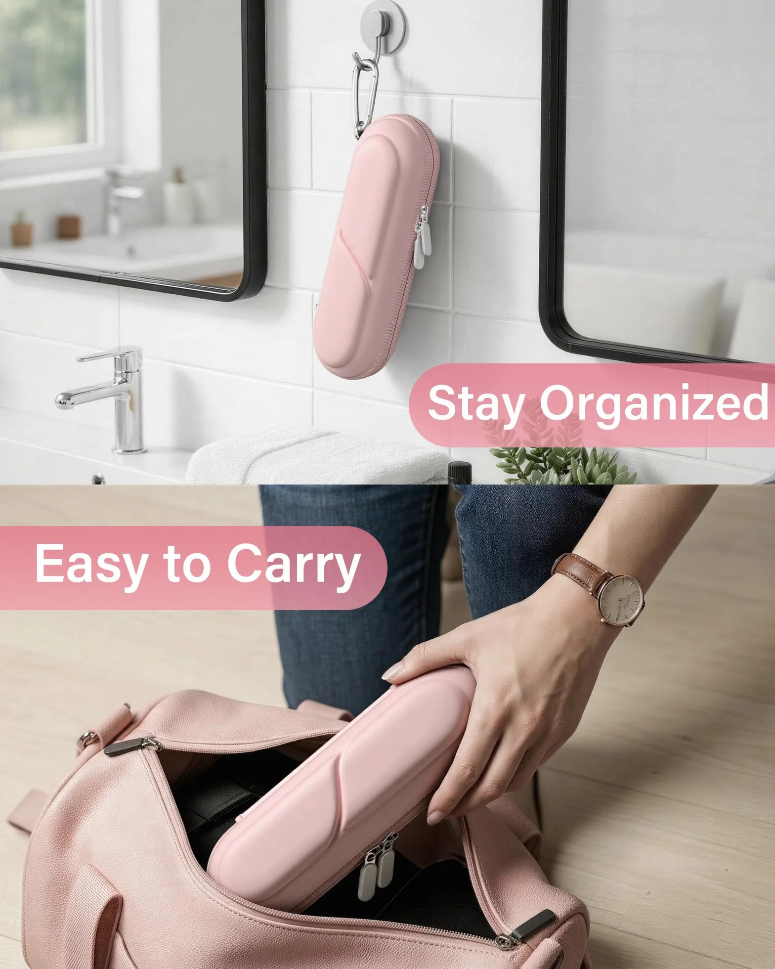 ProCase Etui na elektryczną szczoteczkę do zębów Oral-B Pro/Smartseries/iO Series/Phlips Sonicare, kompaktowy podróżny organizer ochronny na szczoteczki do zębów, pomieści akcesoria, różowe