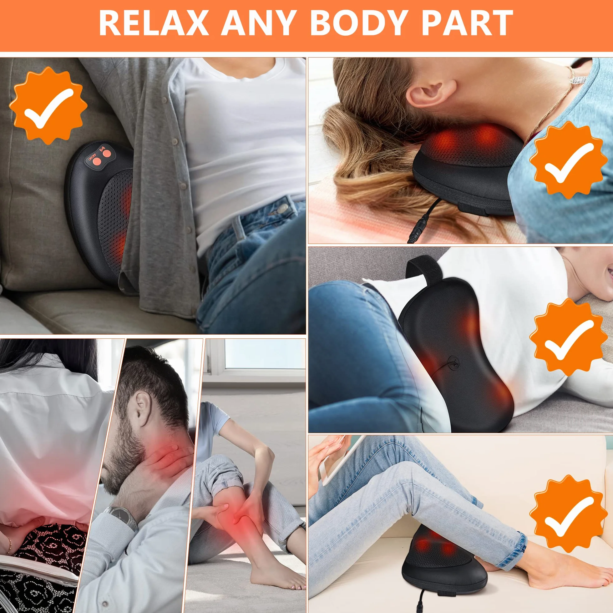 Masażer do Karku, Brelley Poduszka do Masazu Pleców, Ramion, Poduszka do Masażu Shiatsu z Obrotowymi Głowicami do Masażu z Funkcją Ogrzewania, do Biura, Domu