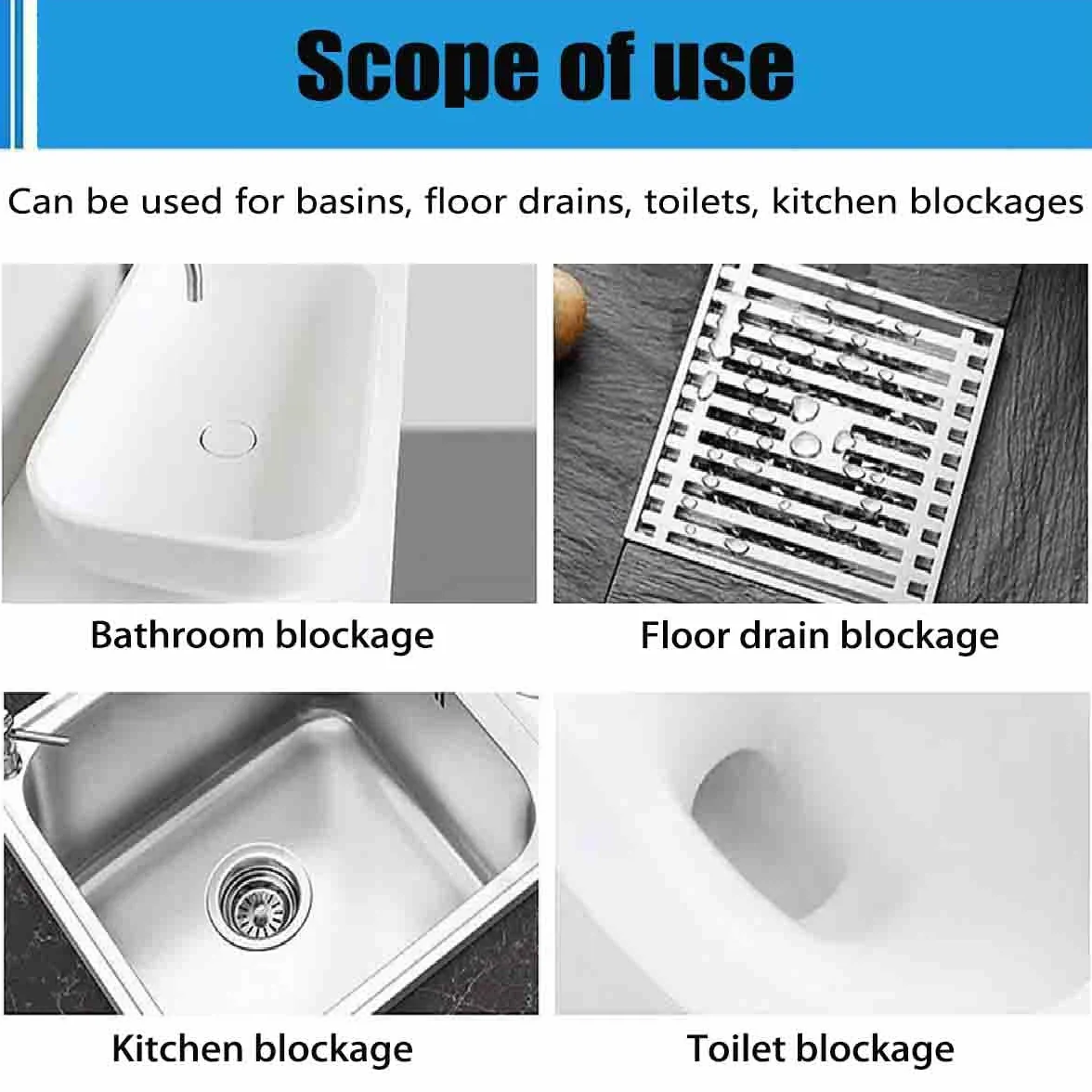 Sink and Drain Cleaner, Powerful Pipe Unclogging Agent for Kitchen, Tubs, Shower Drains (1pcs)