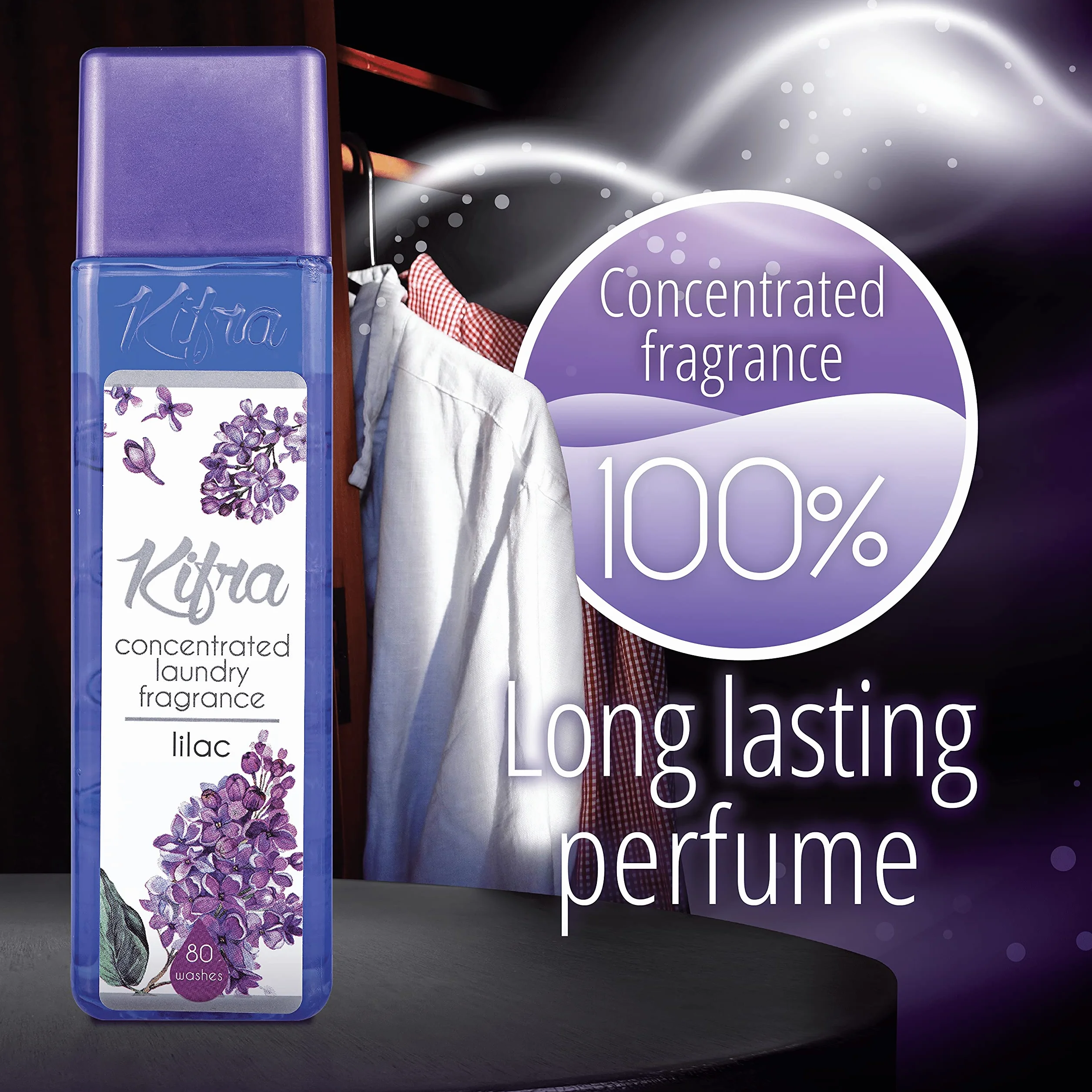 Kifra Lilac skoncentrowane perfumy do prania, 200 ml, 80 cykli prania, długotrwały zapach prania
