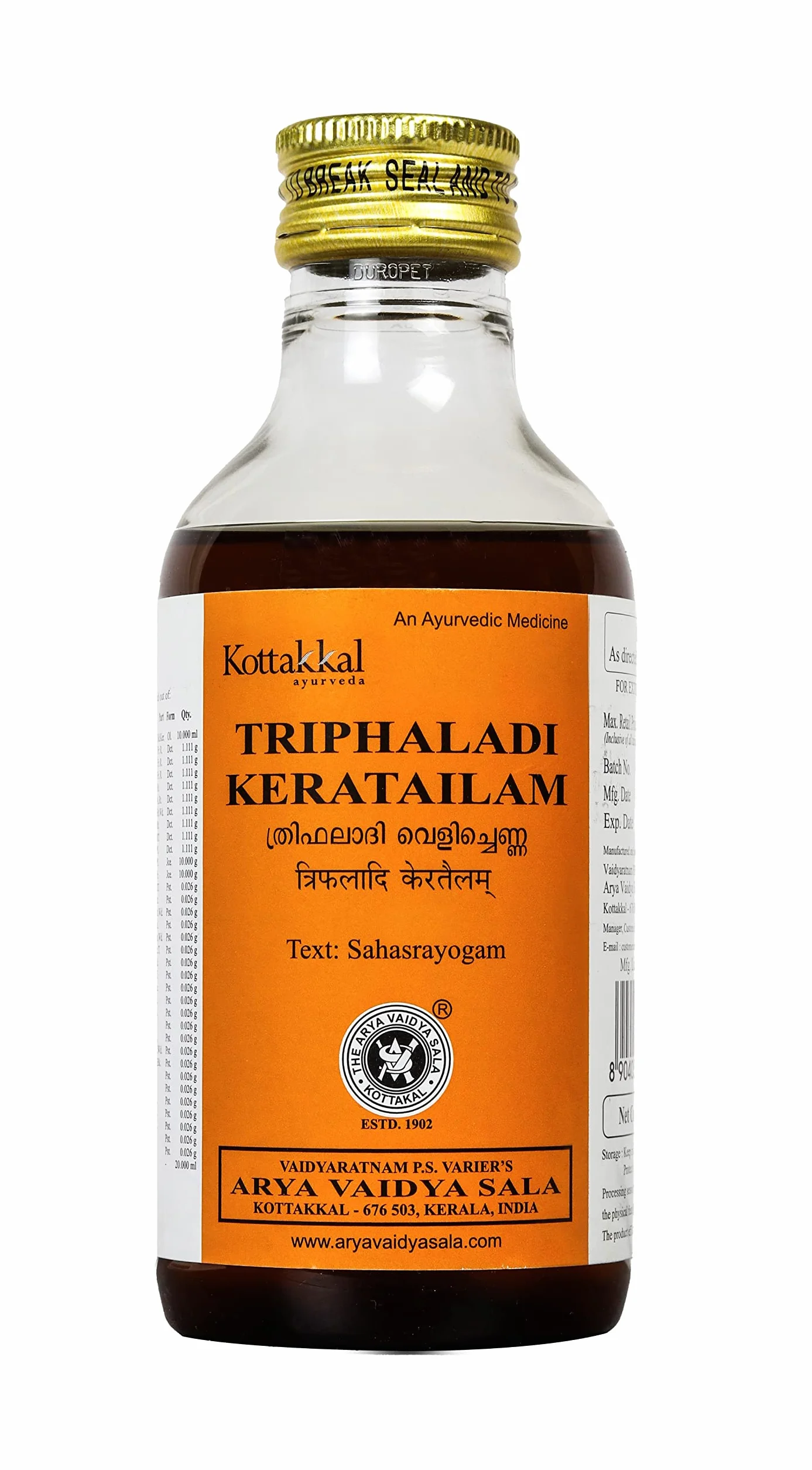 Kottakkal ayurveda® Triphaladi Kera Tailam - 200 ml, dla zdrowia i dobrego samopoczucia naturalnie
