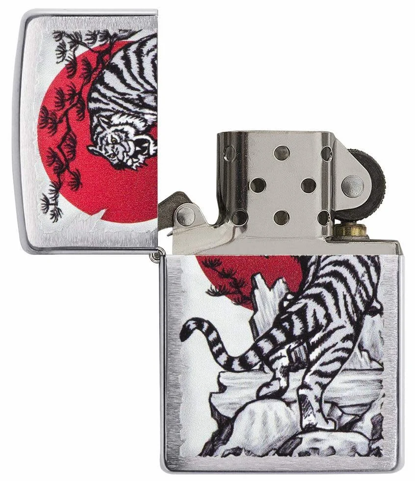 Zippo Zapalniczka Sztormowa Azjatycki Tygrys Szczotkowany Chrom Wielokrotnego Użytku Odporna na Wiatr