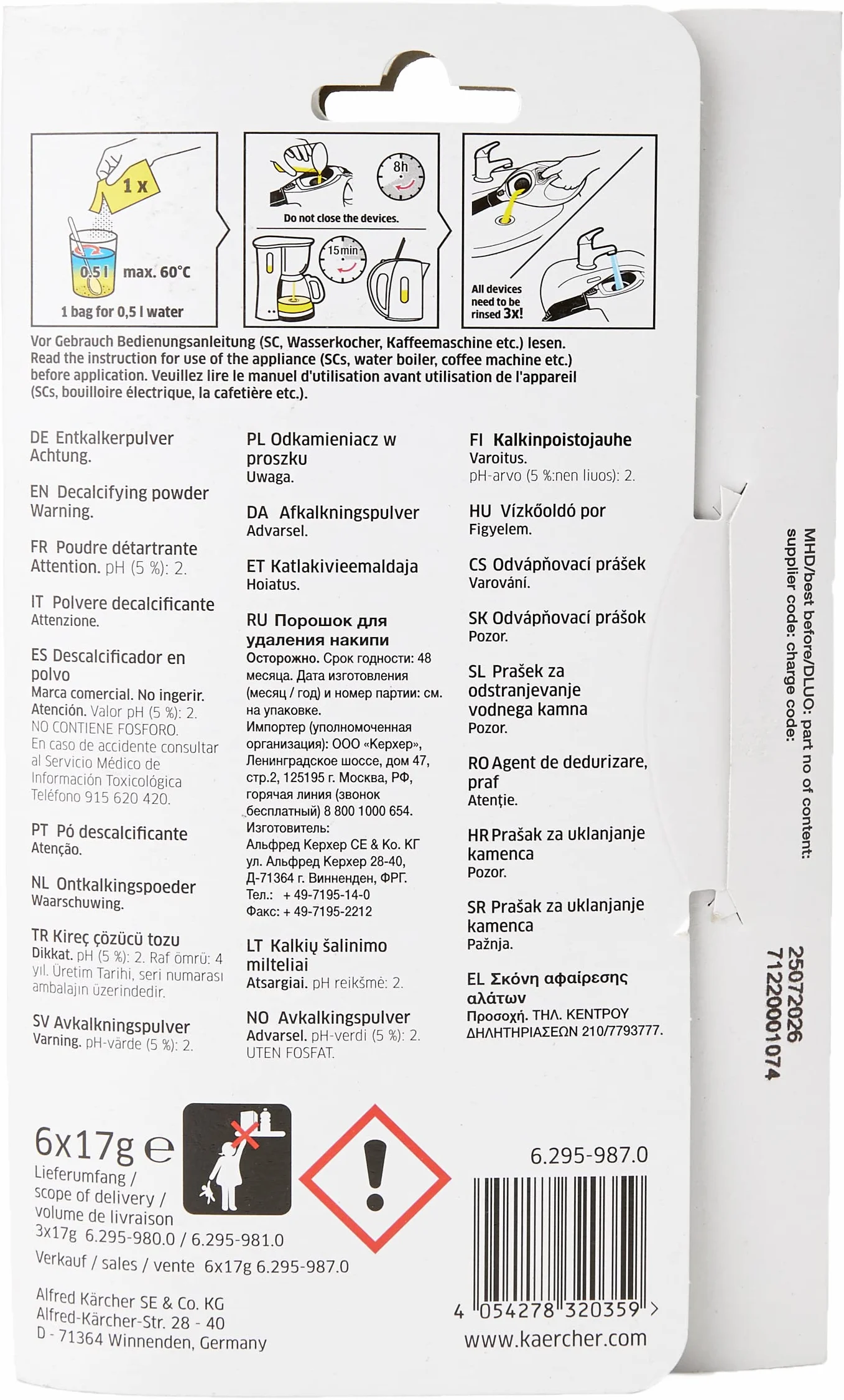 Kärcher Odkamieniacz w proszku 6 x 17g do parownic, czajników i ekspresów do kawy