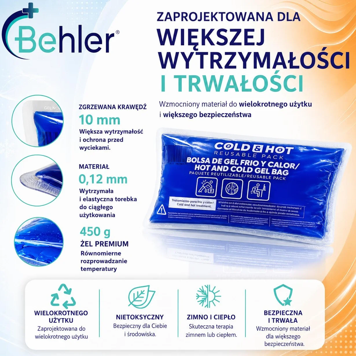 Kompresy Zimne/Ciepłe Zestaw Wielokrotnego Użytku (26 x 15 cm) - Zawiera 1 Pokrowiec z Tkaniny Wielofunkcyjnej z Taśmą Kompresyjną - Nadaje Się do Lodówki i Kuchenki Mikrofalowej
