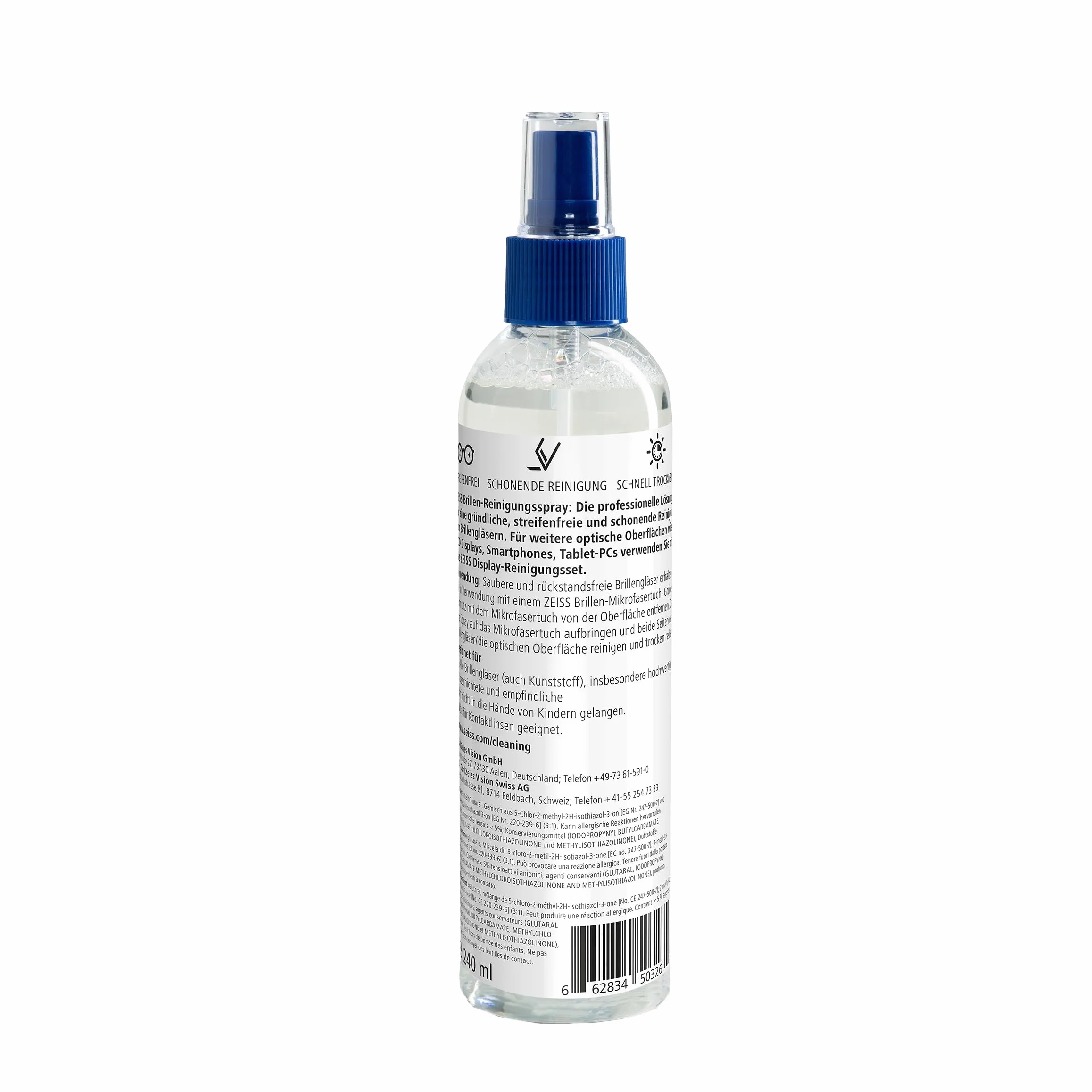 ZEISS Spray do czyszczenia okularów o pojemności 240 ml do delikatnego i dokładnego czyszczenia szkieł okularów – nie zawiera alkoholu
