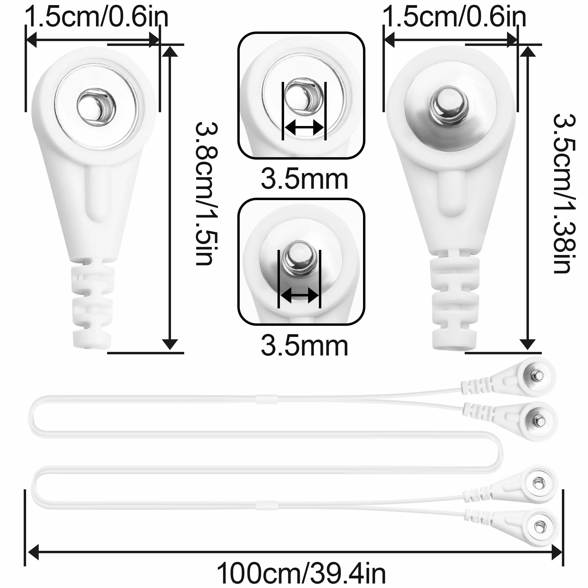 Wymienne kable połączeniowe z dwoma złączami męskimi i żeńskimi, kabel klikający do urządzeń TENS EMS, uniwersalny adapter 3,5 mm do podkładek elektrodowych, 3,3 stopy, 2