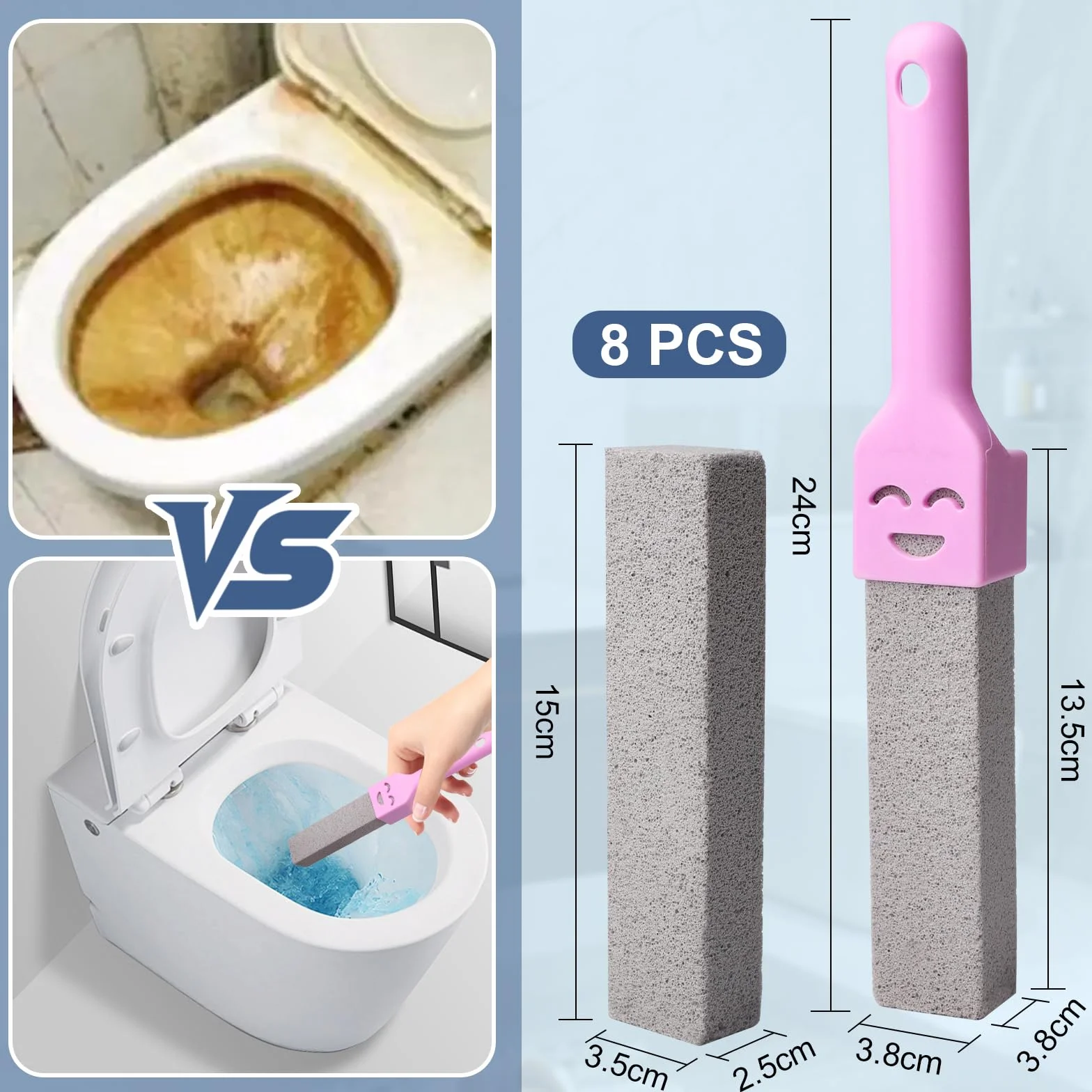 Pumeks środek do czyszczenia toalety z uchwytem, 8 klocków do toalety, pumeksu, do toalety, pumeksu, kamienia do czyszczenia toalety, pumeksu, do toalety, prysznica, umywalki