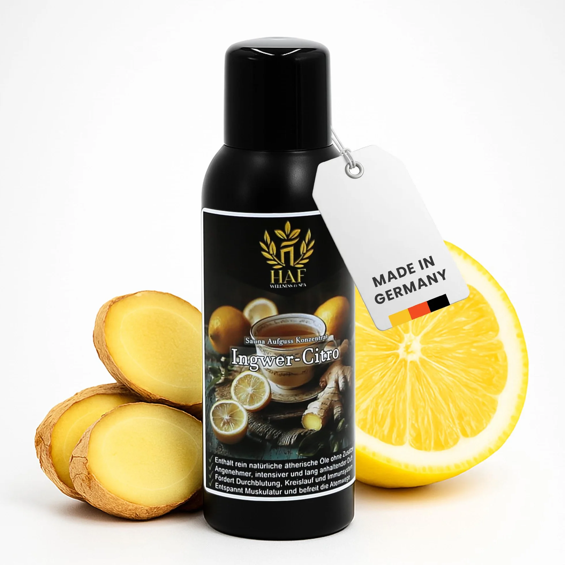 HAF Koncentrat do sauny, imbir Citro, 100 ml, zapach sauny z naturalnymi olejkami eterycznymi, napar do sauny bez sztucznych dodatków, olejek do sauny zapewniający intensywny i długotrwały zapach