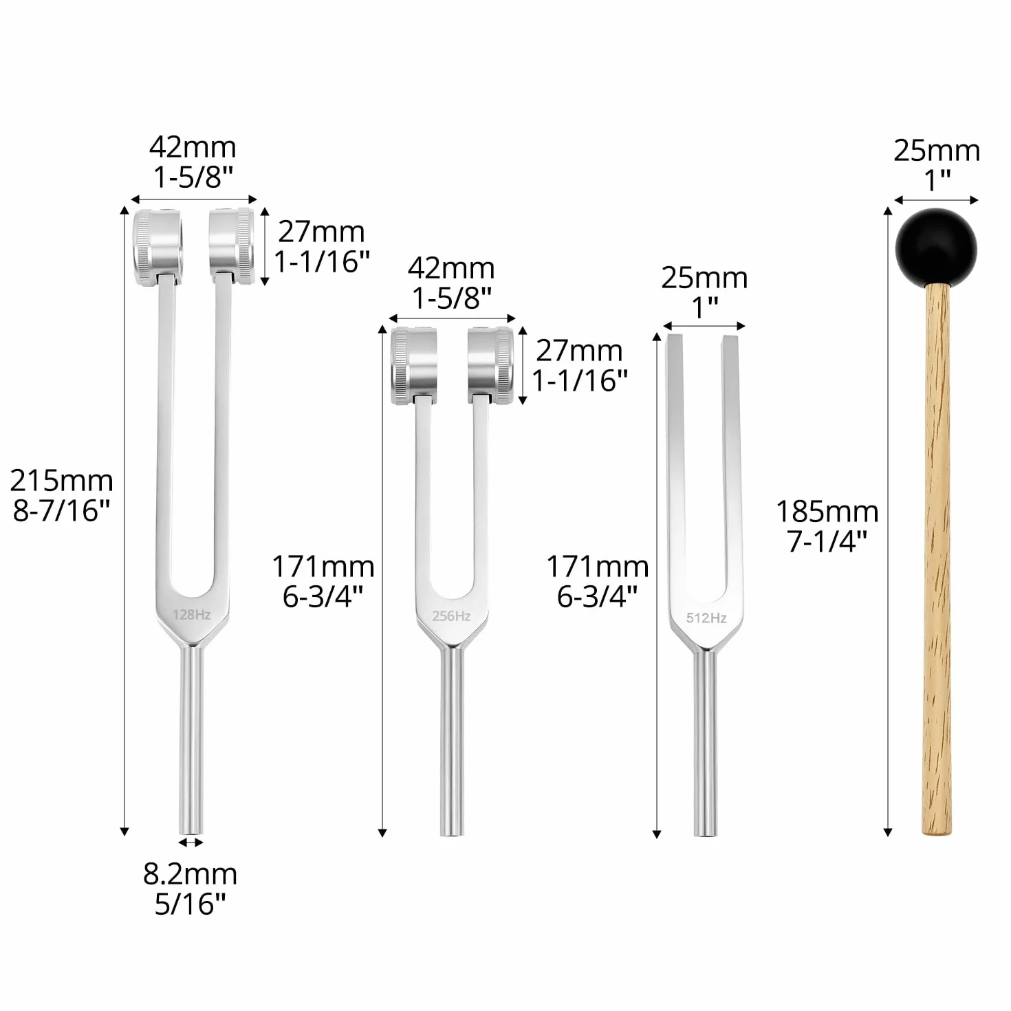 QWORK Zestaw widelców tuningowych 128 Hz 256 Hz 512 Hz do terapii dźwiękiem