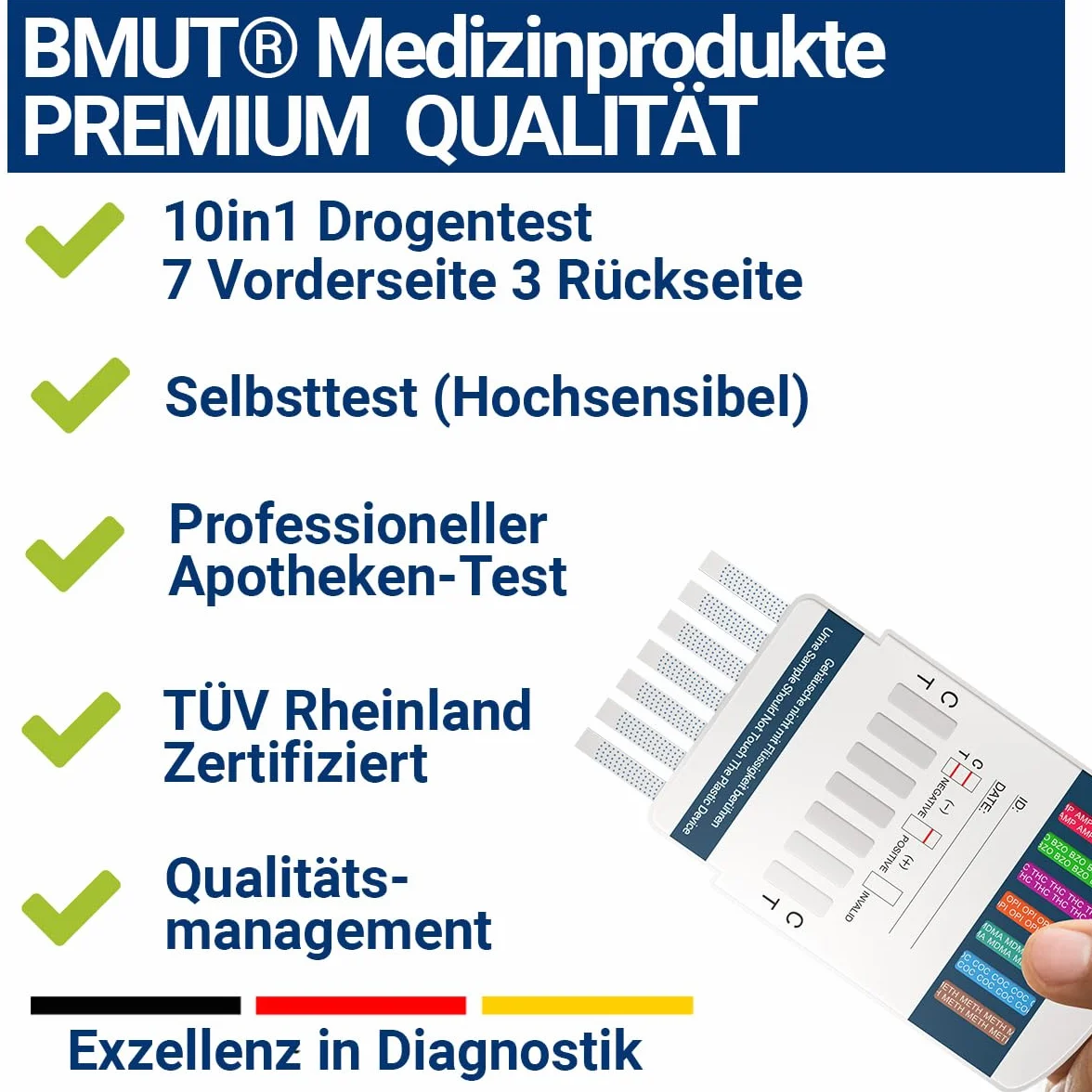 5 x 10 w 1 test na moczu – 10 rodzajów narkotyków – szybki test na THC, amfetaminę, kokainę, opiate, methadon, MDMA, benodiazepinę, oksykodon i butalbital