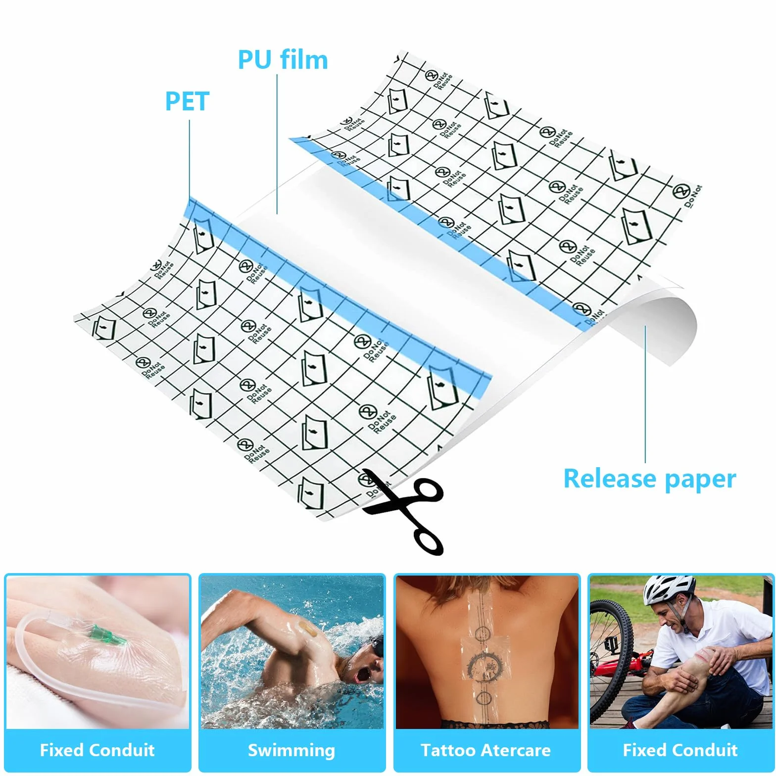 70 Sztuk Wodoodpornych Przezroczystych Bandaży, 15 x 15 cm/12 x 12 cm/10 x 10 cm/5 x 5 cm Plastry pod Prysznic Wodoodporne, Wodoodporne Plastry do Uprawiania Sportu, pod Prysznic