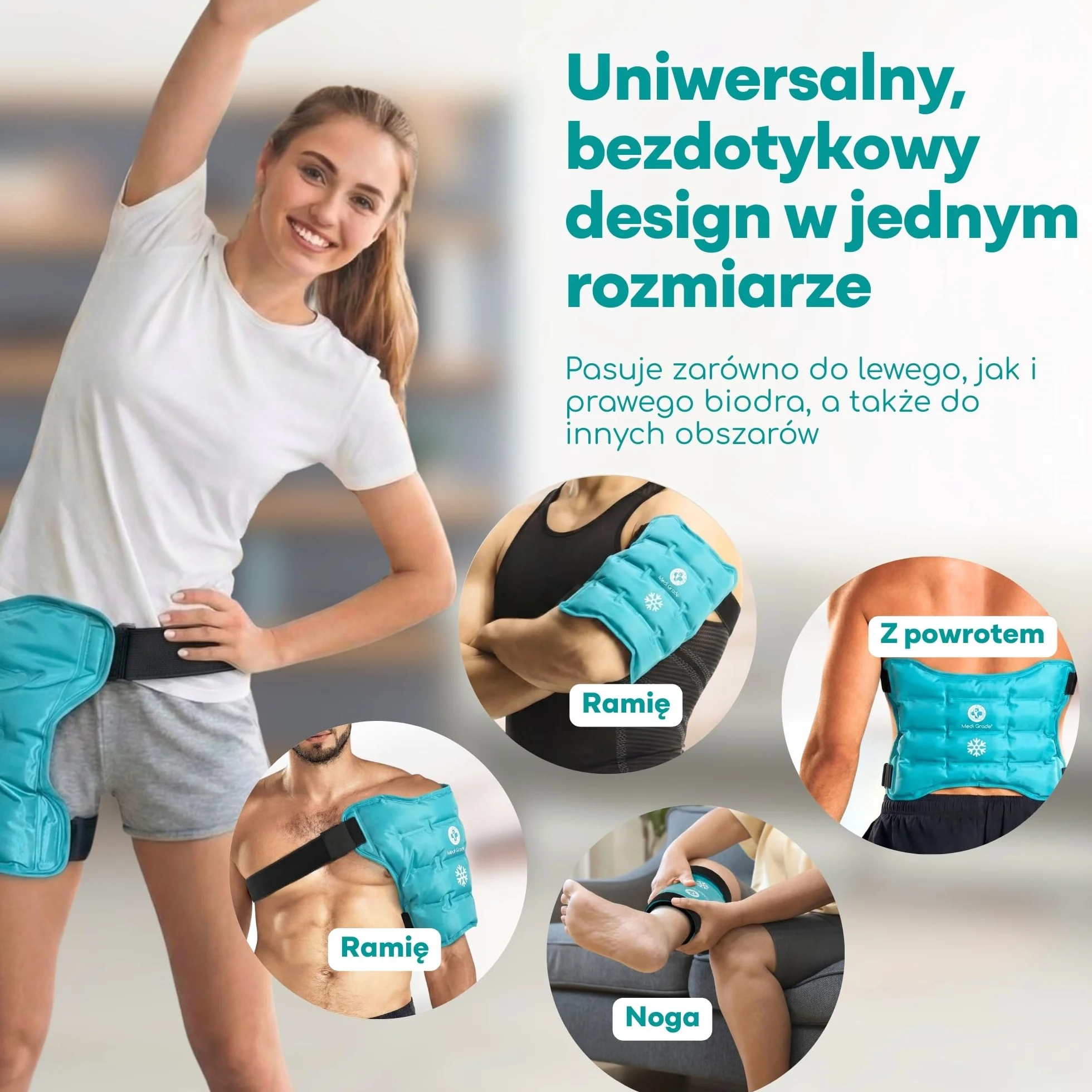 Medi Grade Okład Chłodzący na Biodro - Elastyczna Opaska na Biodro z Regulowanym Paskiem - Wielorazowy Okład Żelowy Chłodzący do Terapii Zimnem - Regeneracja Biodra - Codzienne Wsparcie Mobilności
