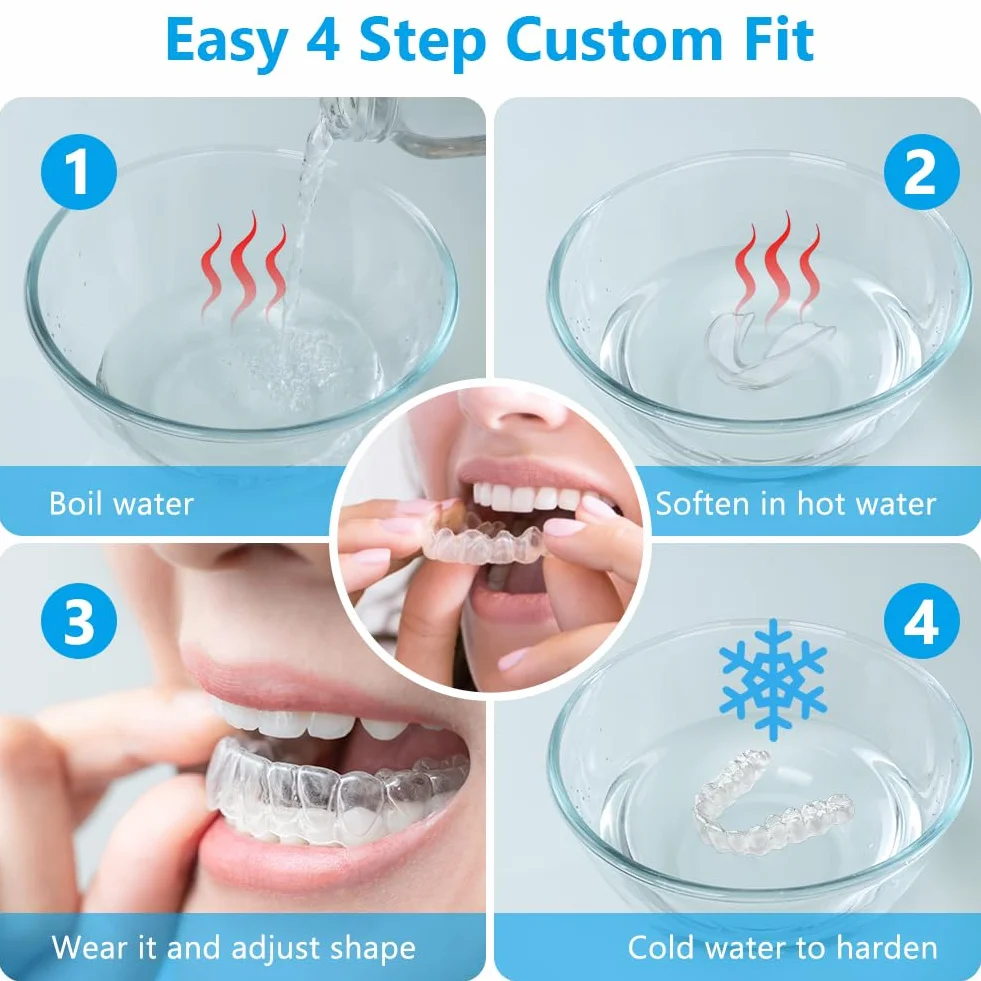 ACWOO Ochraniacz na Zęby do Zgrzytania Zębami, 4 Sztuki Szyn do Zgryzania Zębów, Chrapania Szyn Zębowych, Szyn Chrapania na Noc, Szyna do Gryzienia Mouth Guard, Szyna Chrapania, 2 Rozmiary (B)
