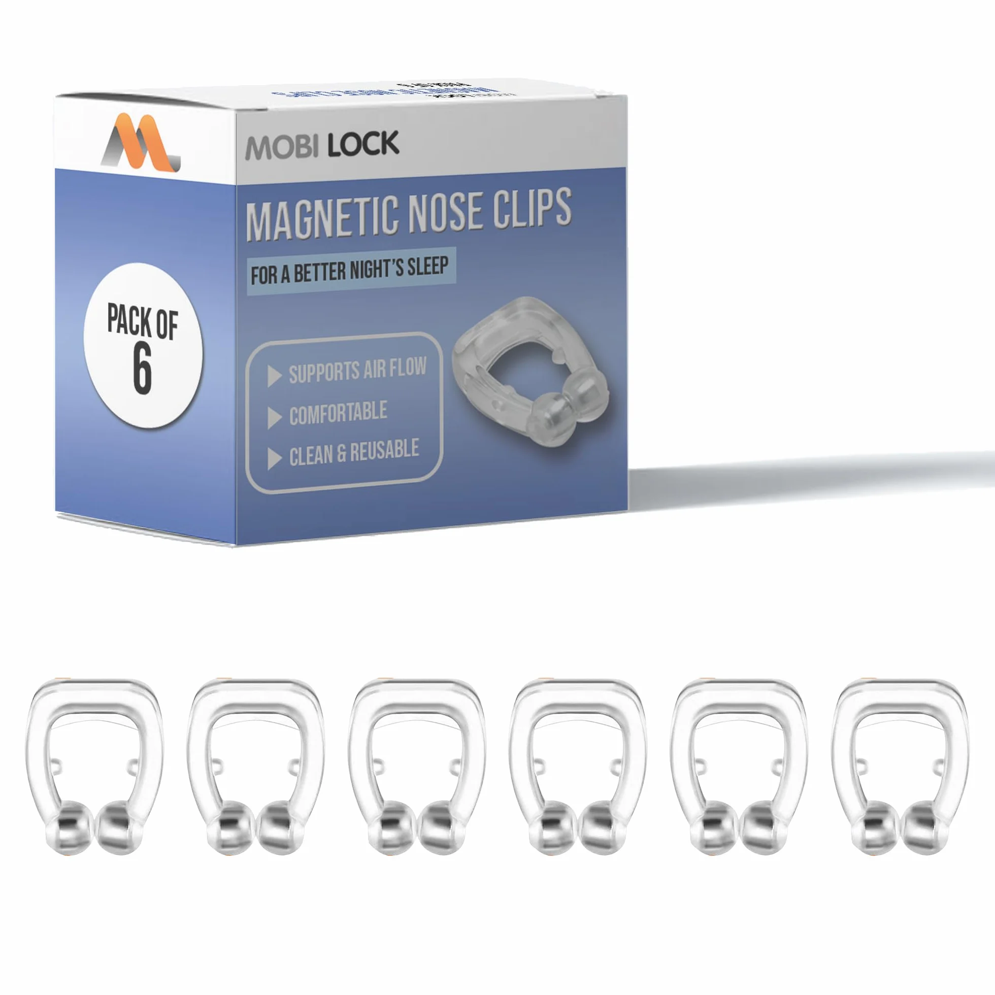 Mobi Lock Zestaw 6 silikonowych klipsów do nosa magnetyczne przeciw chrapaniu