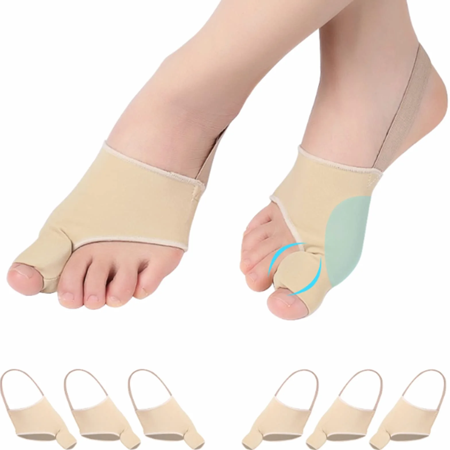 Bunion korekcyjne opaski na haluksy 6 sztuk z separatorem palców i paskiem antypoślizgowym