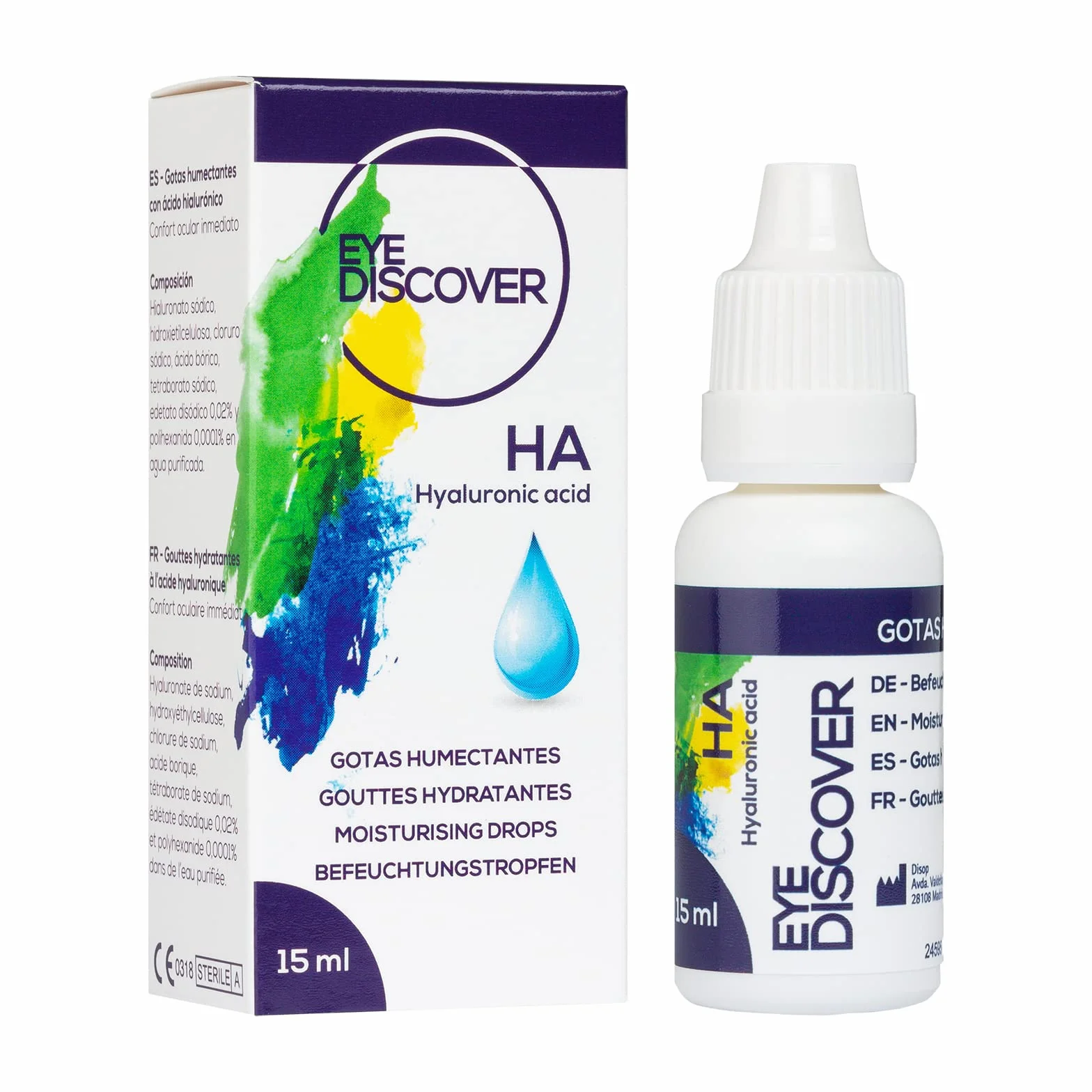 Krople do oczu na suche oczy z kwasem hialuronowym, krople nawilżające z podwójnym nawilżeniem, 15 ml