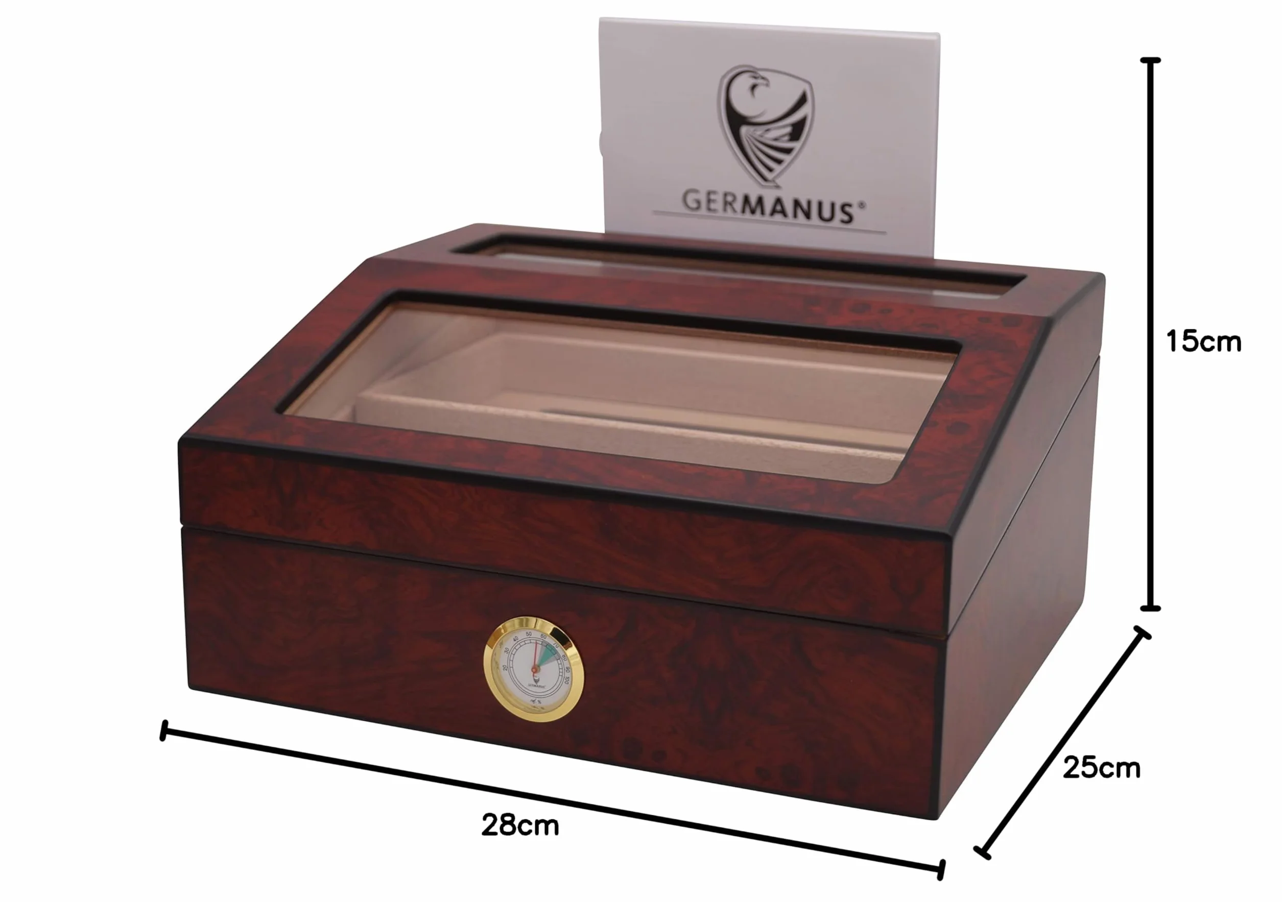 Germanus Humidor 224 z nawilżaczem kryształowym i higrometrem, brązowy