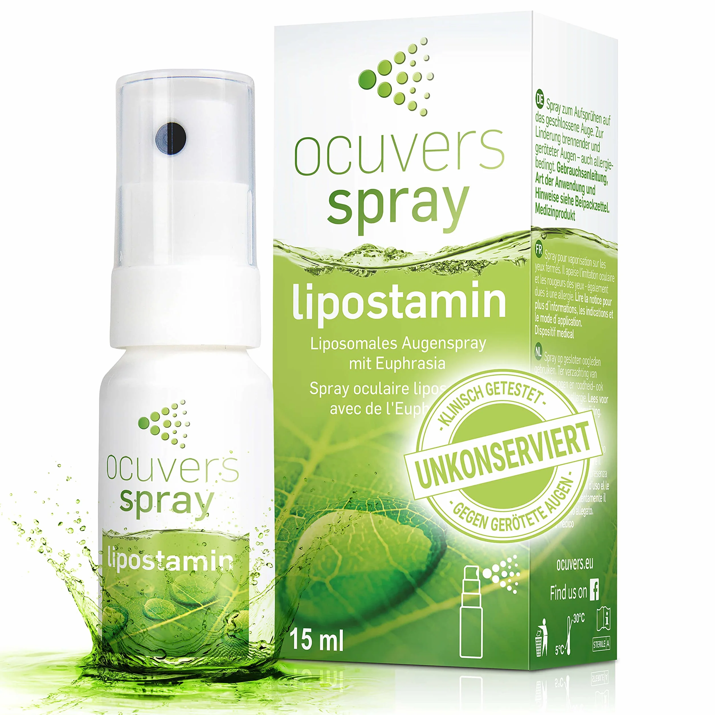 Ocuvers Spray lipostamin 15 ml – liposomalny spray do oczu z eufrazją dla szybkiej pomocy przy pieczeniu i zaczerwienieniu oczu