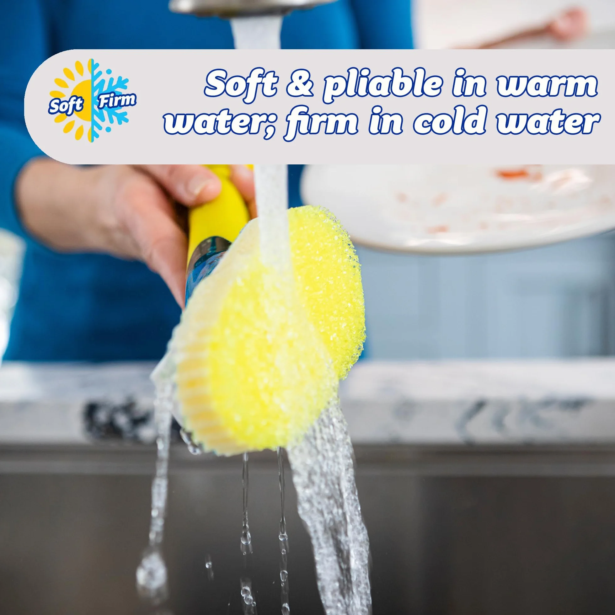 Scrub Daddy Dish Daddy Różdżka do naczyń z głowicami uzupełniającymi, szczotka do dozowania mydła, gąbka zmieniająca teksturę z uchwytem płynu i skrobakiem