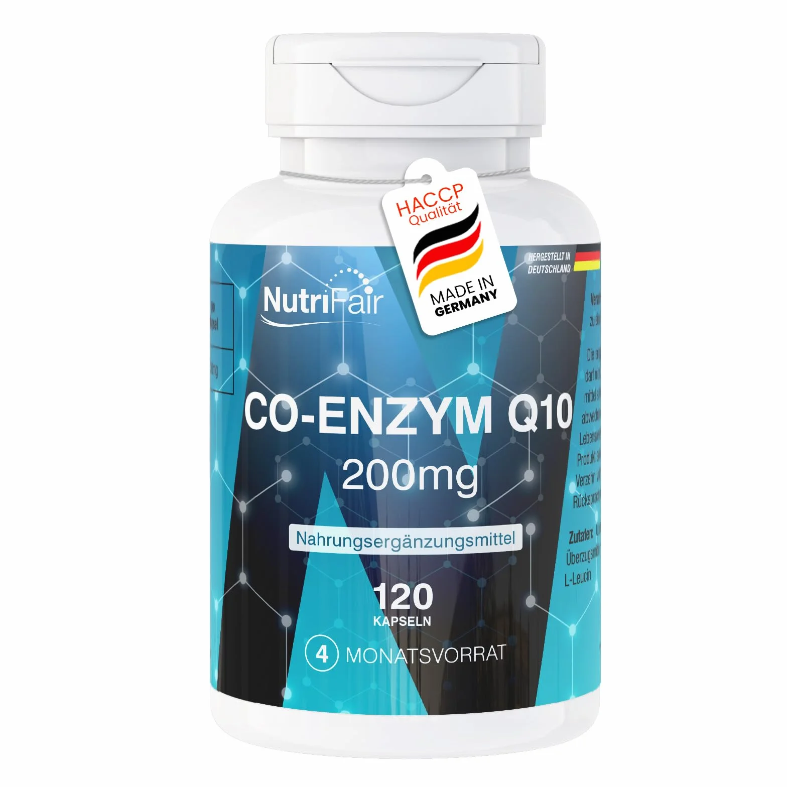 Koenzym Q10 200mg – 120 kapsułek – 200mg na kapsułkę – ubichinon – wysokie stężenie – w 100% wegański – produkcja niemiecka i badania laboratoryjne – NutriFair | Premium & Fair