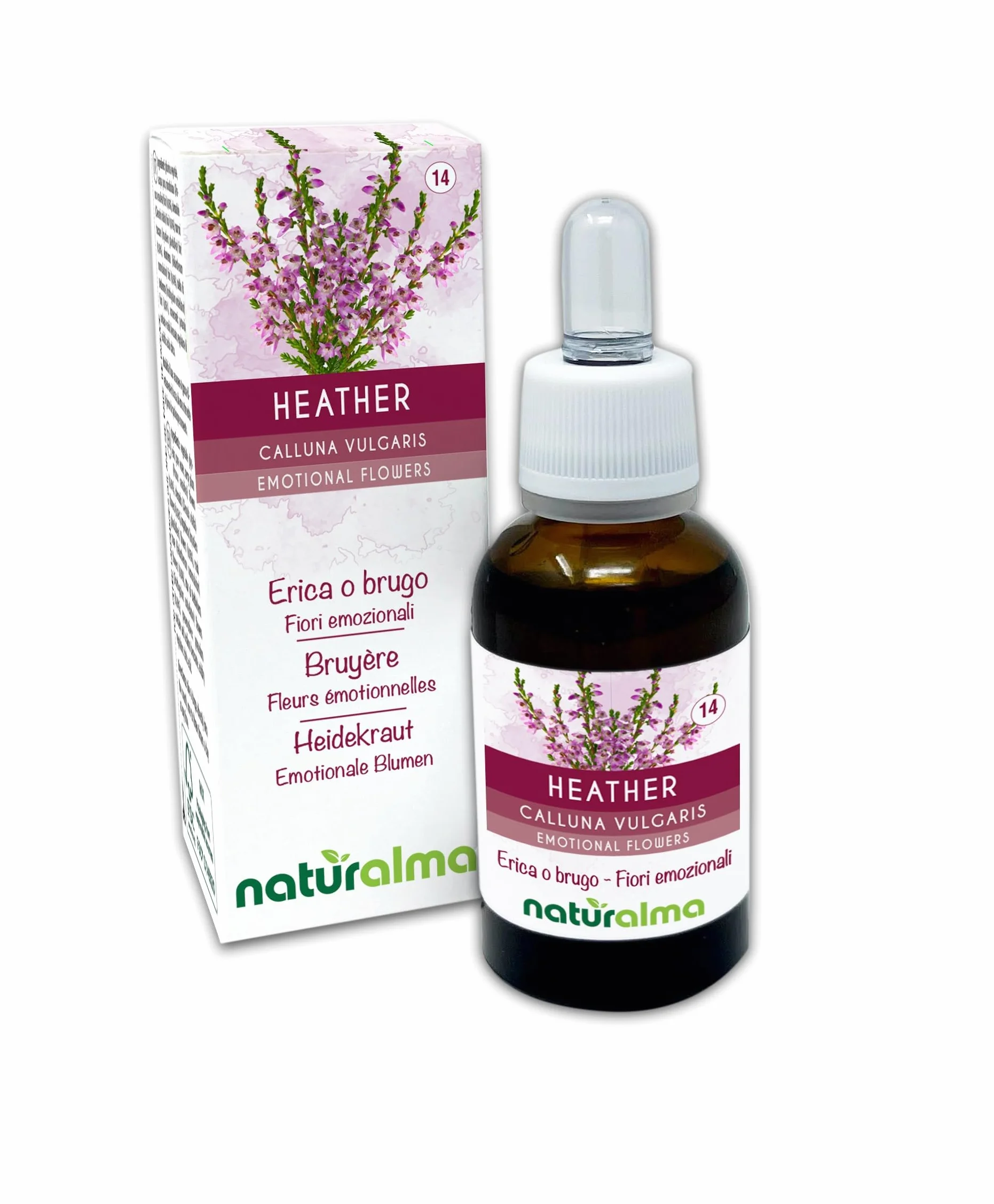 Heather lub Wrzos zwyczajny (Calluna vulgaris) Kwiaty emocji lub Kwiaty Bacha Naturalma - Krople 30 ml - Płynny ekstrakt bezalkoholowy - Esencje kwiatowe - Wegański