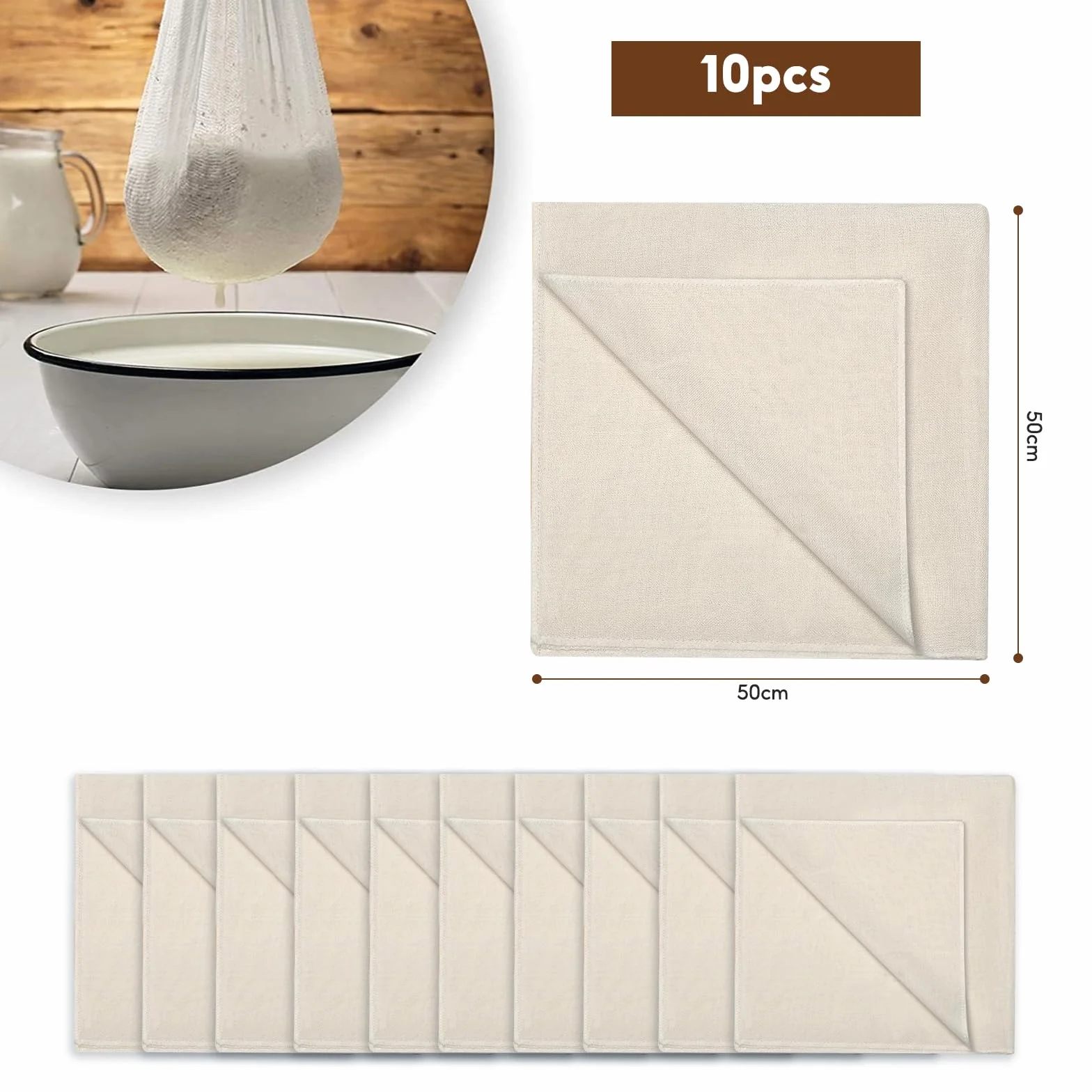 Ręczniki do sera 50 x 50 cm czysta bawełna 100 wielokrotnego użytku niewybielane 10 sztuk