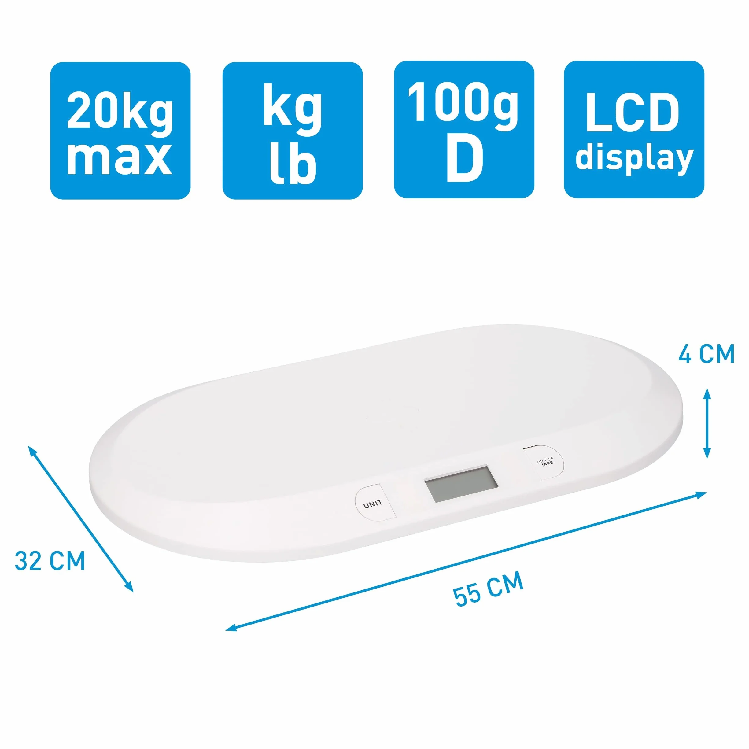 Grundig Cyfrowa Waga Dla Niemowląt 20 kg Dokładność 10 g Funkcja Tary Biały