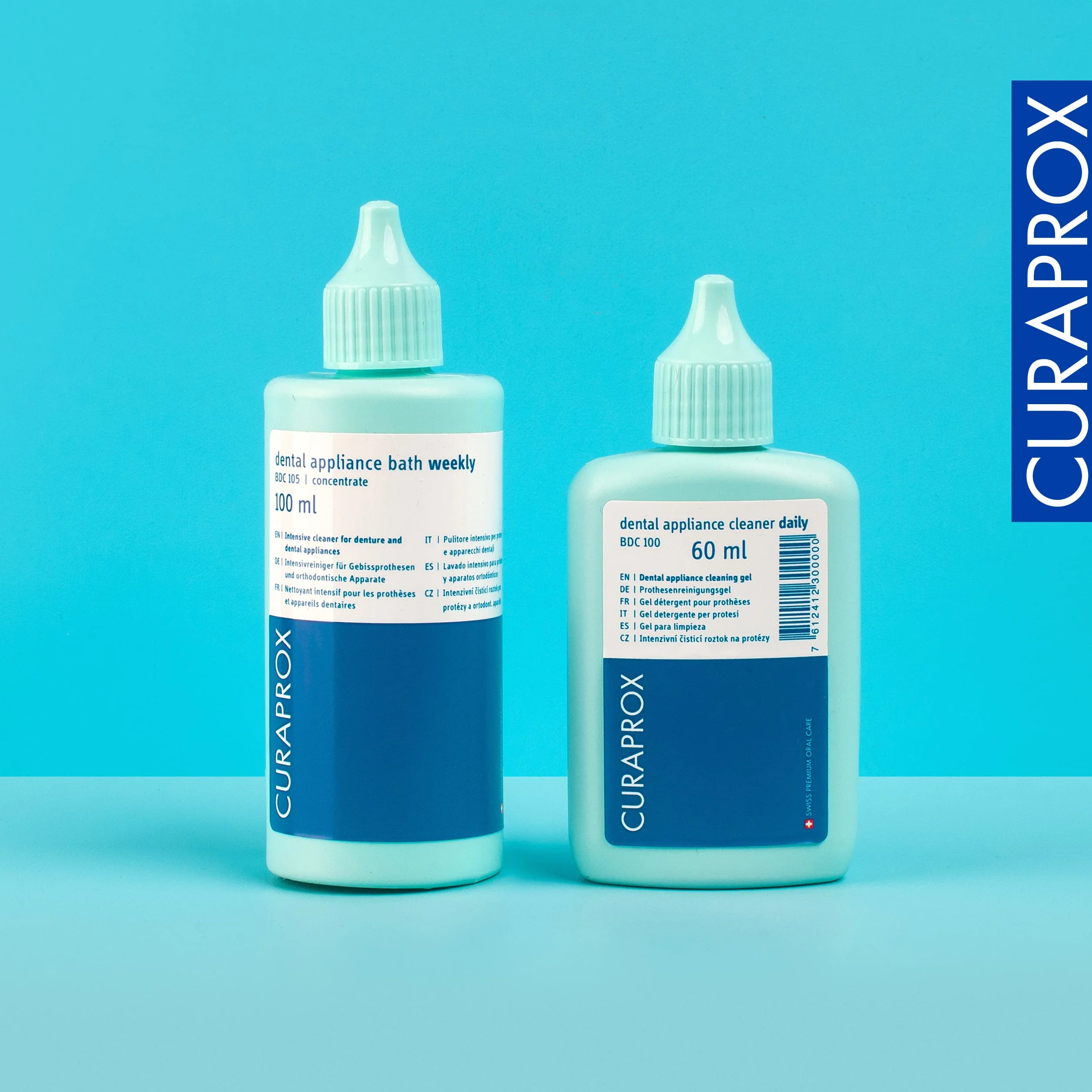 Curaprox BDC 105 Cotygodniowe czyszczenie 100ml Koncentrat-do protez i uchwytów/delikatna formuła z kwasem cytrynowym i olejem eukaliptusowym/zaprojektowany w Szwajcarii