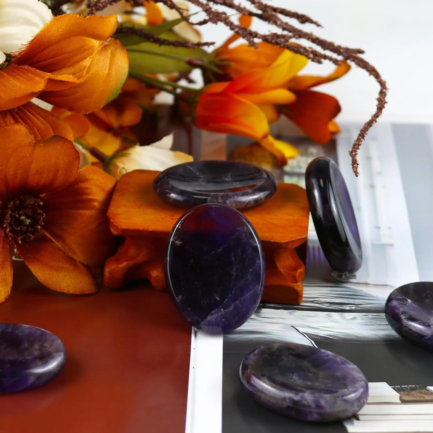 Worry Stones Amethyst Crystal Rock,Kryształy czakr i kamienie lecznicze,Owalny kamień palmowy,Kamień kciuka,Kryształy dla początkujących,Duchowe prezenty dla kobiet,Akcesoria medytacji(1 szt.)