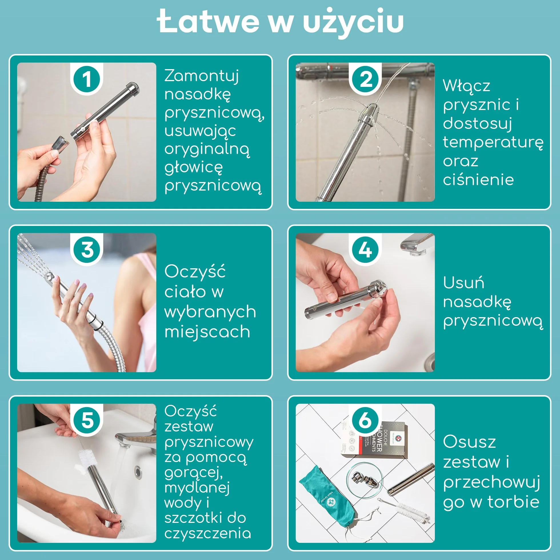 Zestaw do Lewatywy i Obmywania pod Prysznic [8szt] Aluminium do Higieny Intymnej Medi Grade - Nasadka do Prysznica do Lewatywy Unisex - Z Aksamitną Torebką do Przechowywania, Szczoteczką i Ściereczką