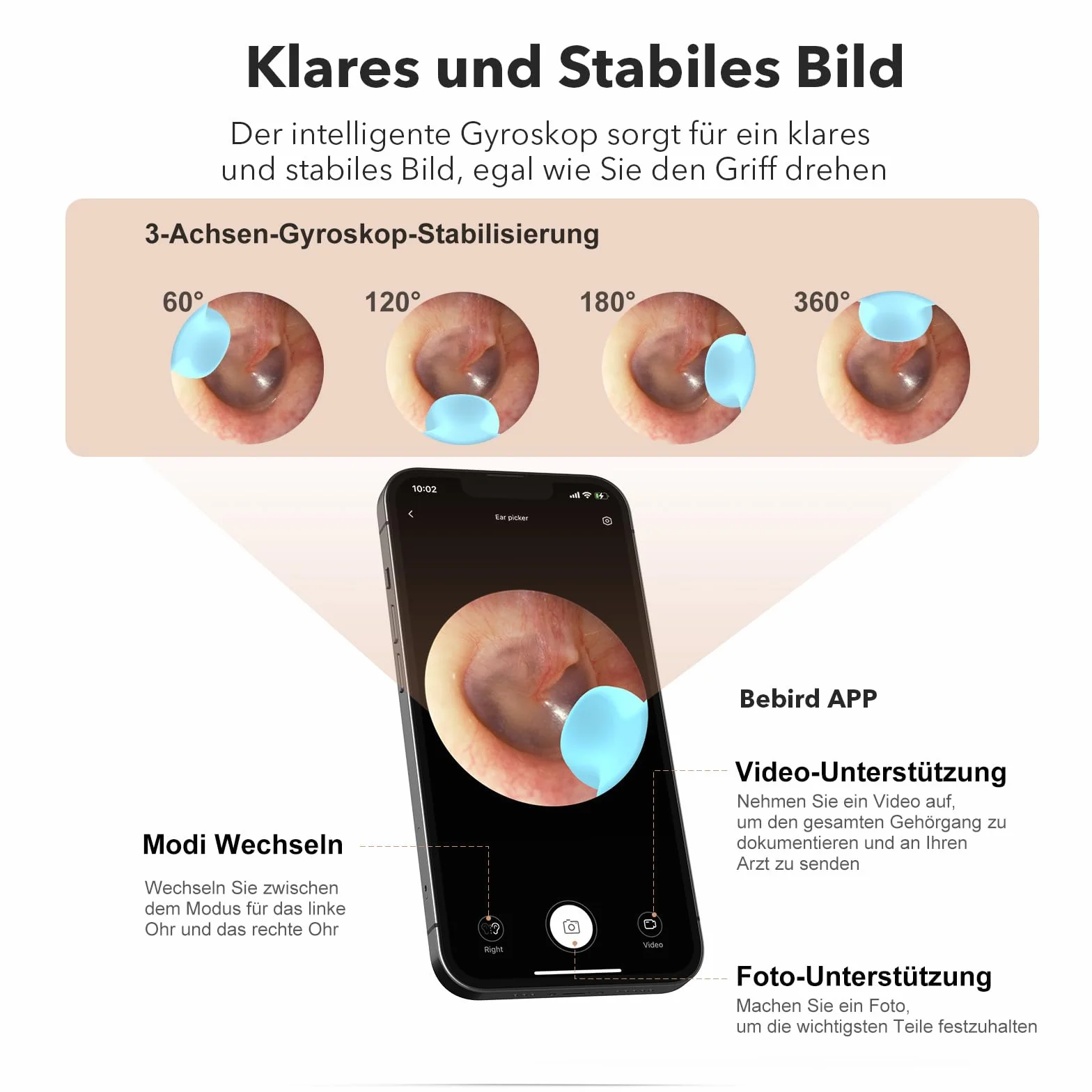 Otoskop: Otoscope do usuwania woskowiny z 1080P HD Camara, 3.5mm Inteligentny środek do czyszczenia uszu, Wodoodporna kamera do uszu IP67 z 6 diodami LED, odpowiedni dla iPad, iOS, Android